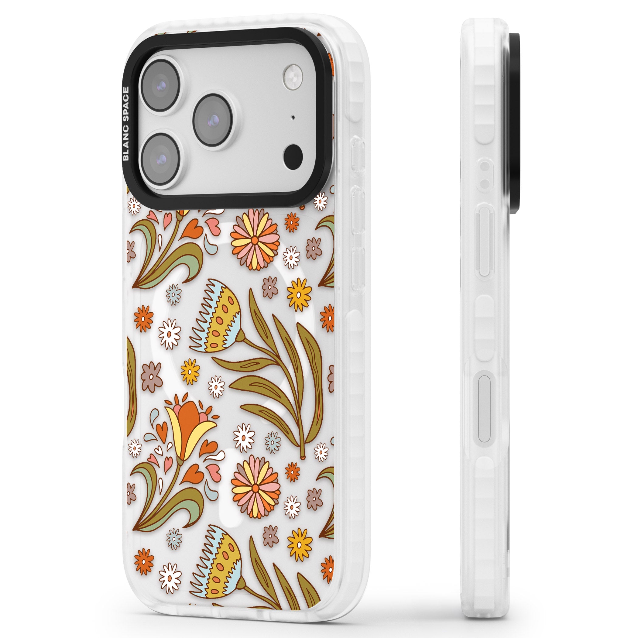 Boho Celestial Wildflower iPhone 17 Pro Impact Pro Clear Phone Case Side Profile