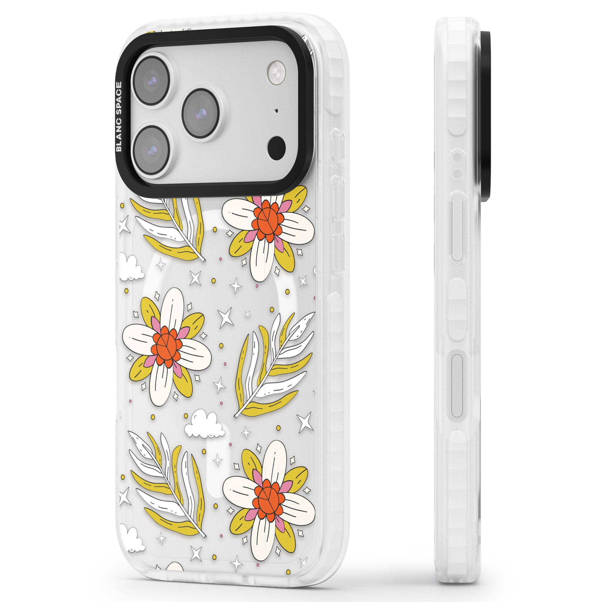 Boho Celestial Floral Dream iPhone 17 Pro Impact Pro Clear Phone Case Side Profile