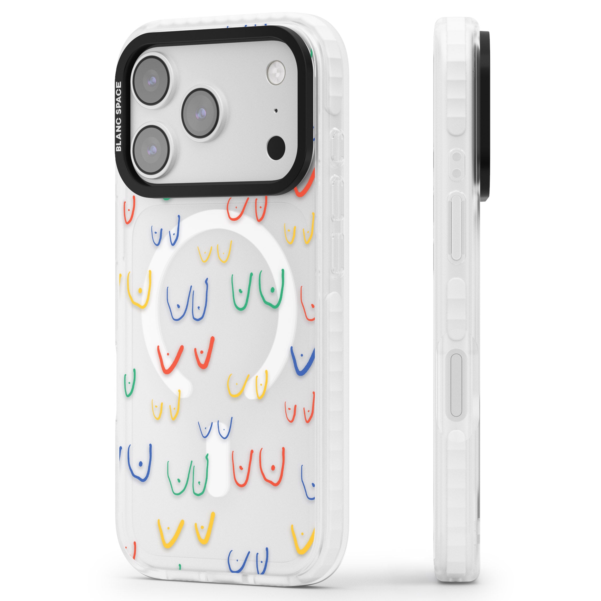 Boob Pattern (Mixed Colours) iPhone 17 Pro Impact Pro Clear Phone Case Side Profile