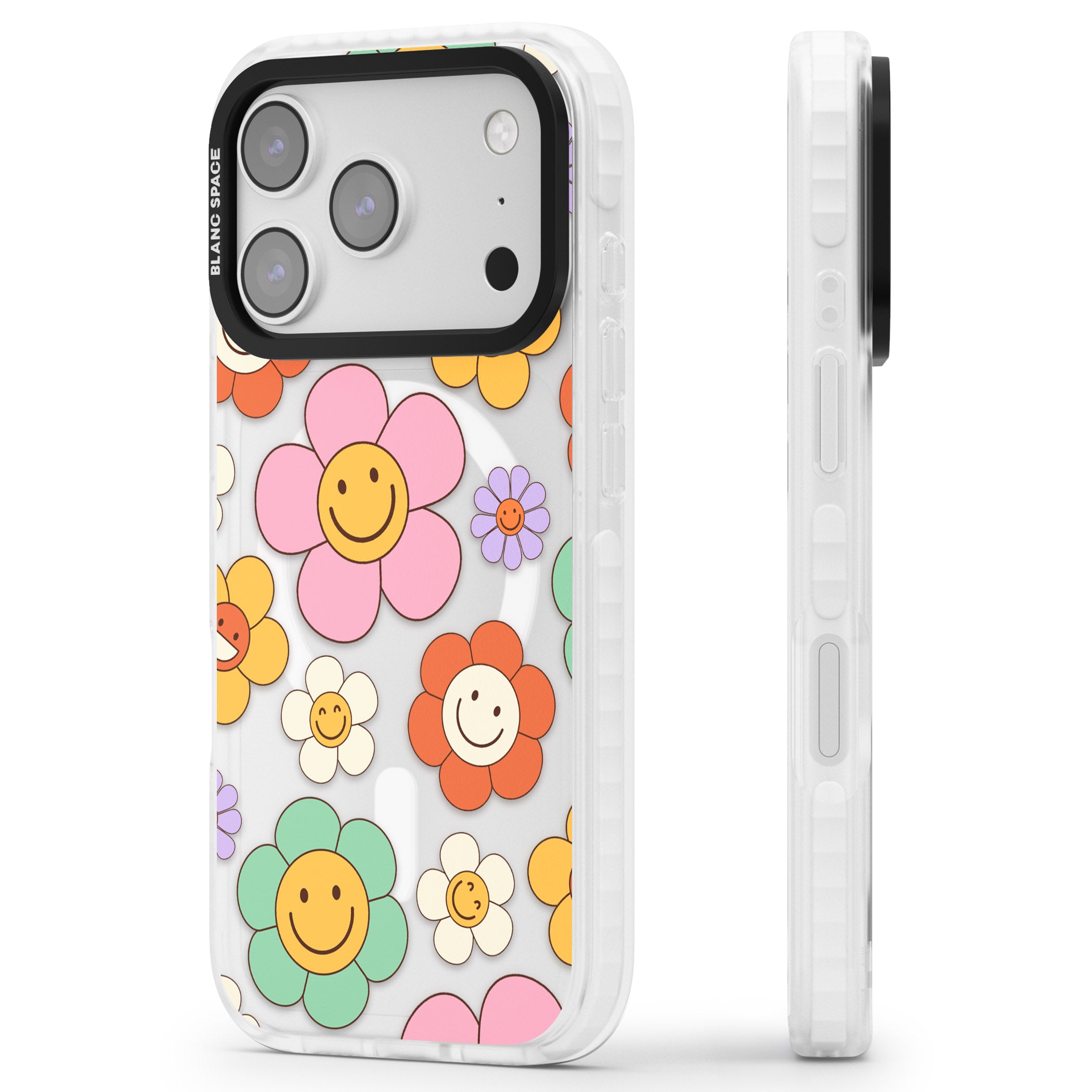 Happy Blossoms iPhone 17 Pro Impact Pro Clear Phone Case Side Profile
