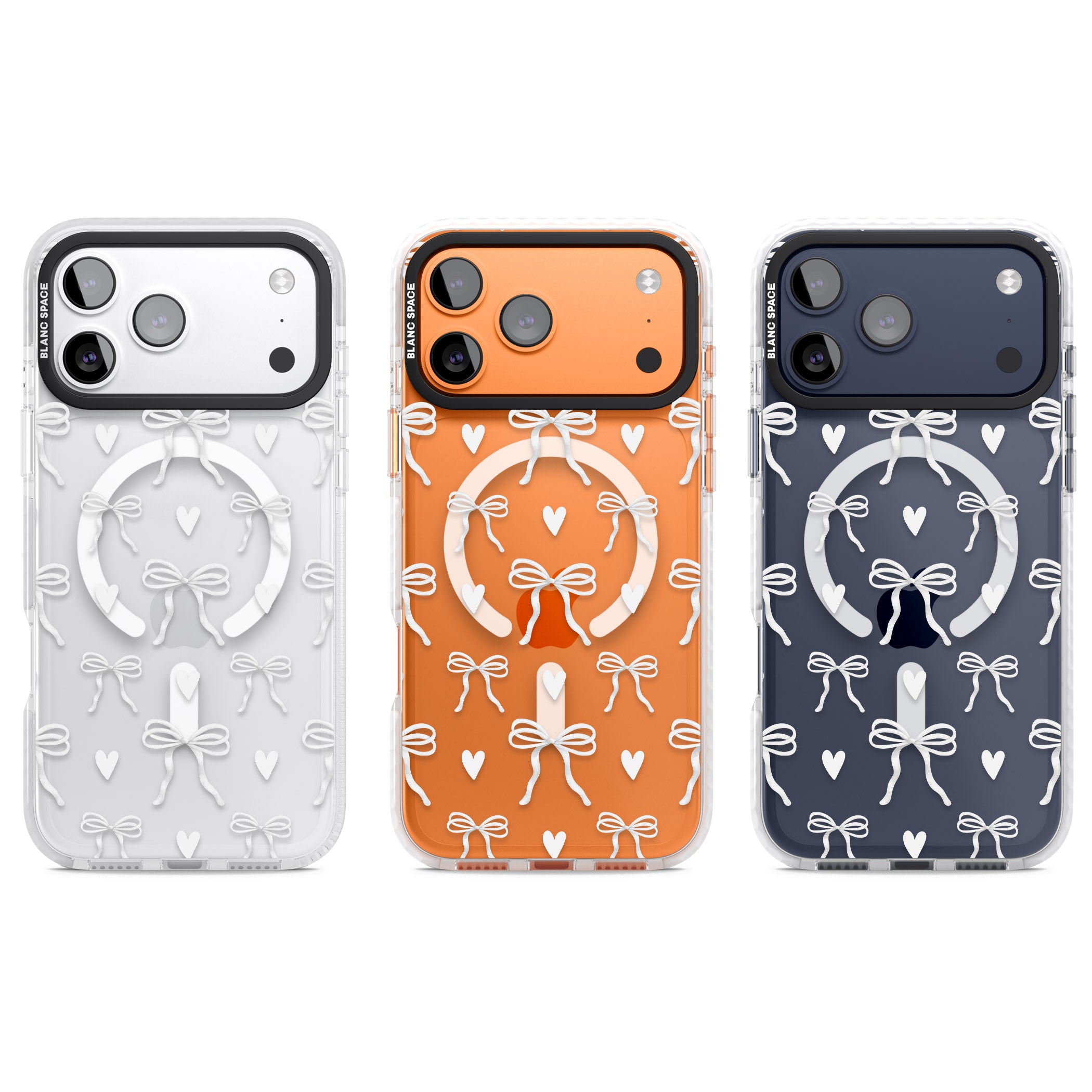 White Bows & Hearts iPhone 17 Pro Impact Pro Clear Phone Case APT Impact Protection