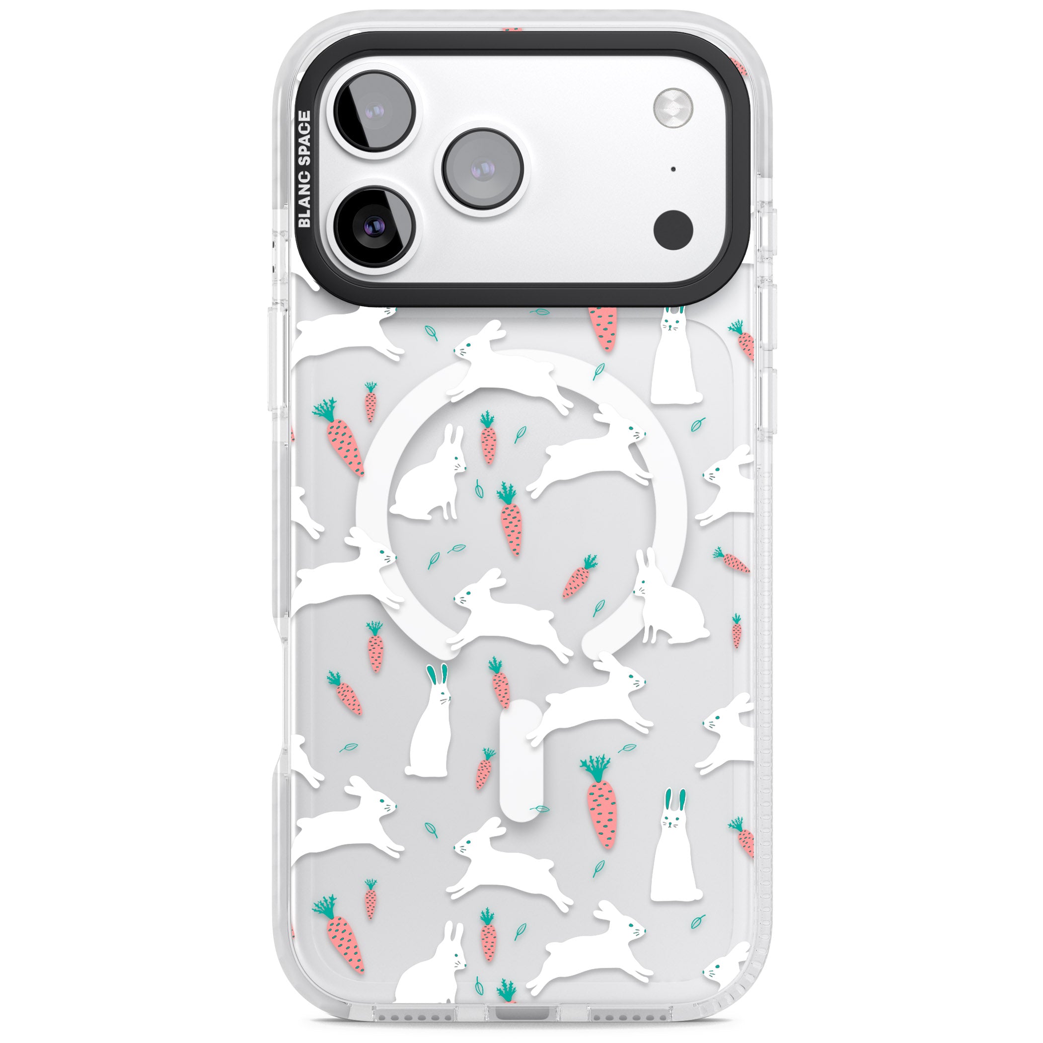 White Bunnies And Carrots iPhone 17 Pro Max Impact Pro Clear Phone Case