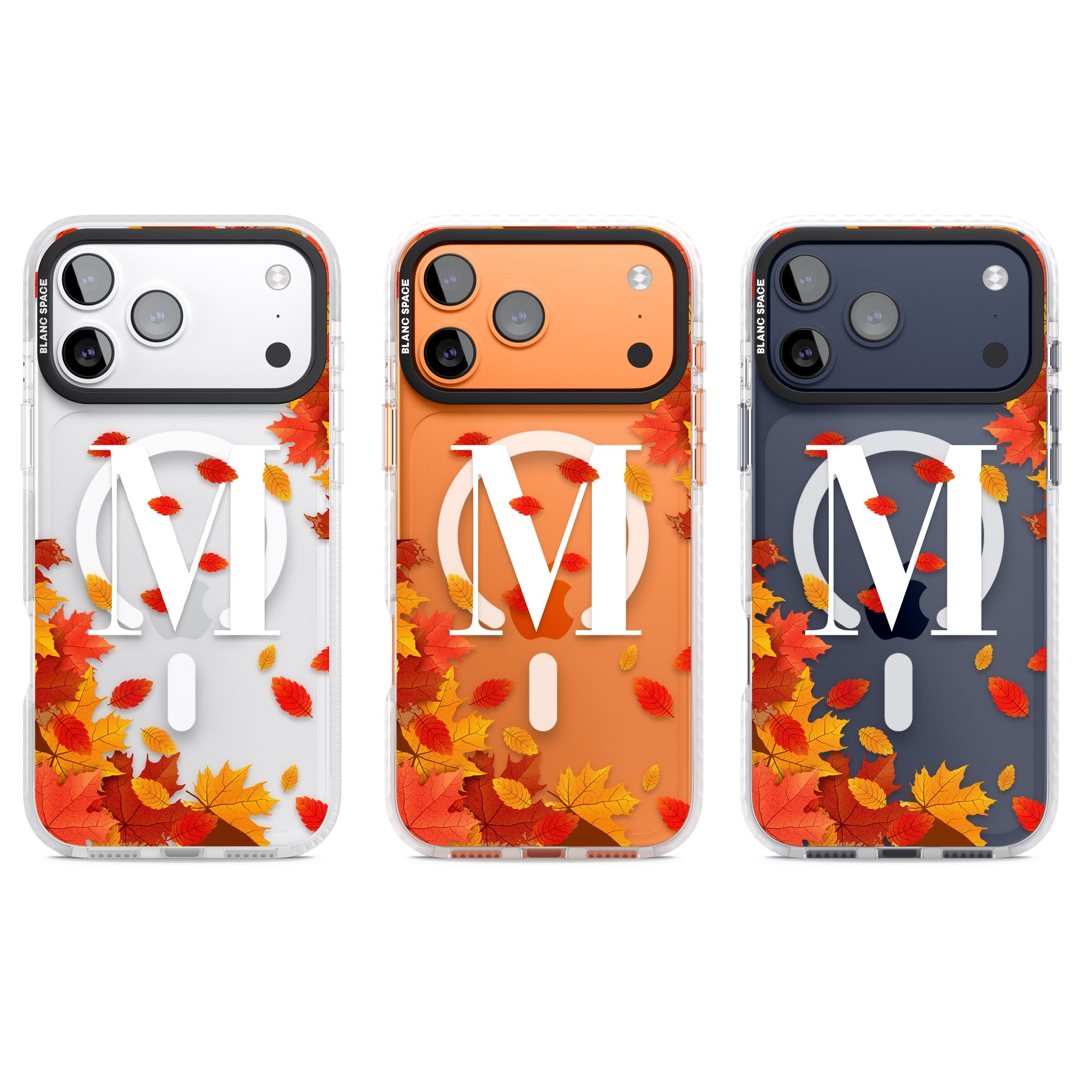 Personalised Autumn Leaves Monogram iPhone 17 Pro Impact Pro Clear Phone Case APT Impact Protection