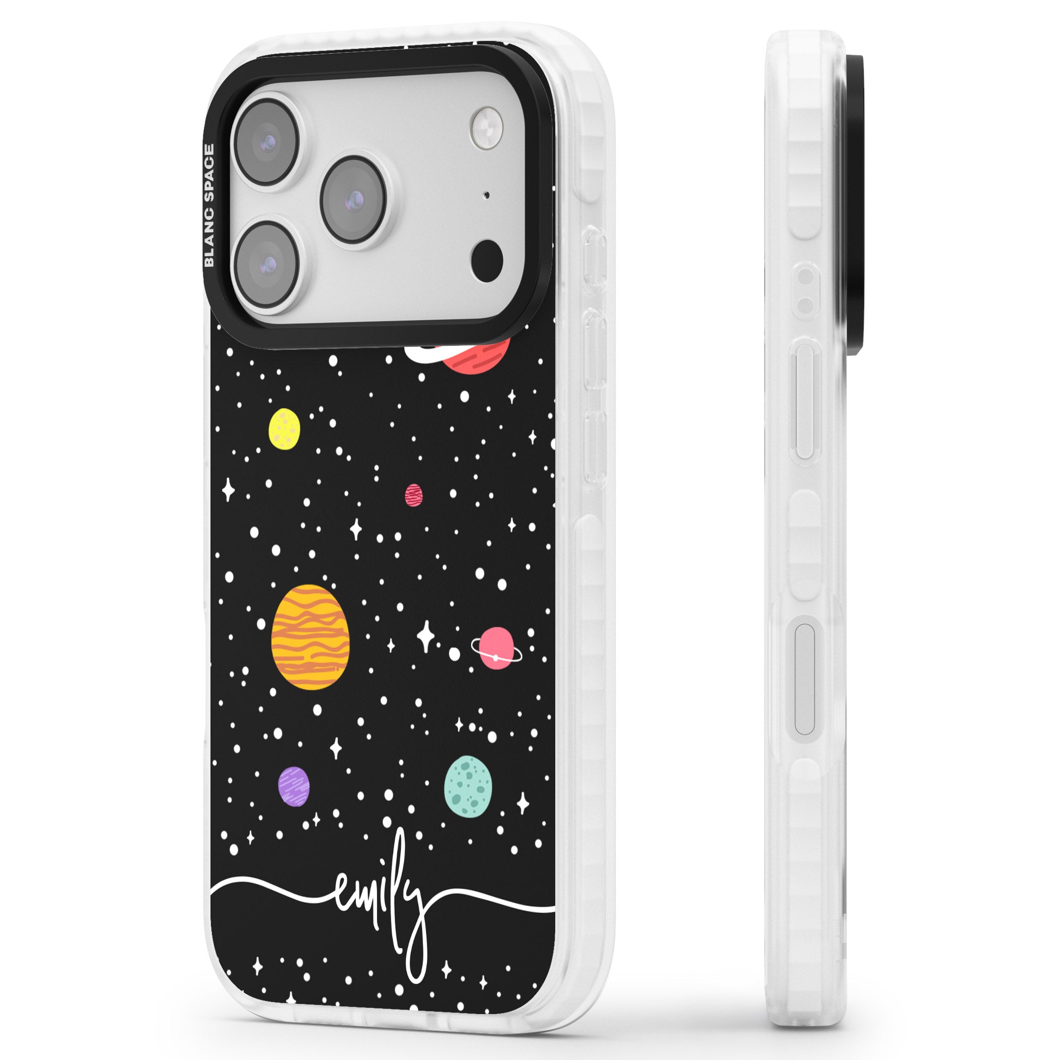 Personalised Cute Cartoon Planet iPhone 17 Pro Max Impact Pro Clear Phone Case Side Profile