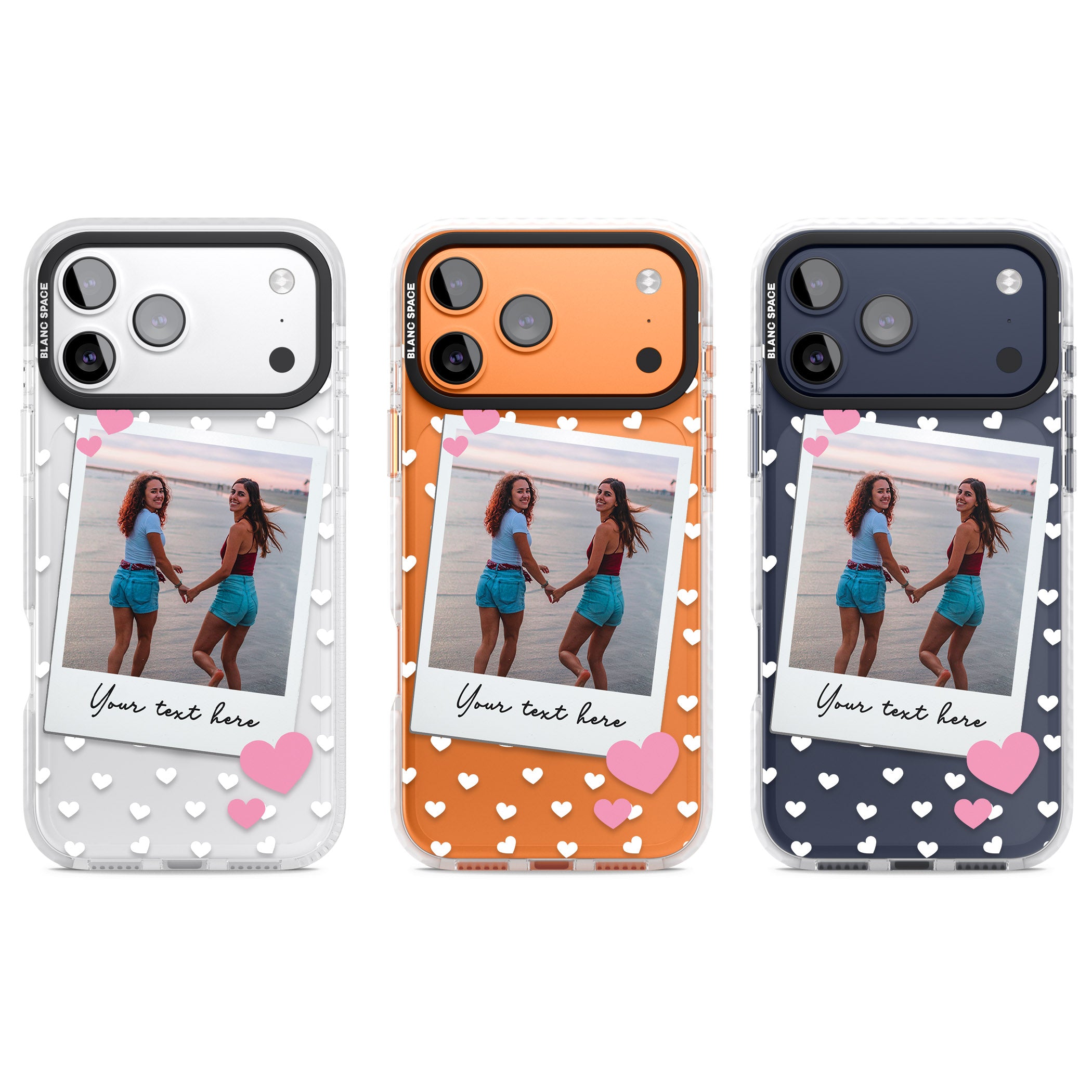 Personalised Hearts Instant Camera Photo iPhone 17 Pro Impact Pro Clear Phone Case APT Impact Protection