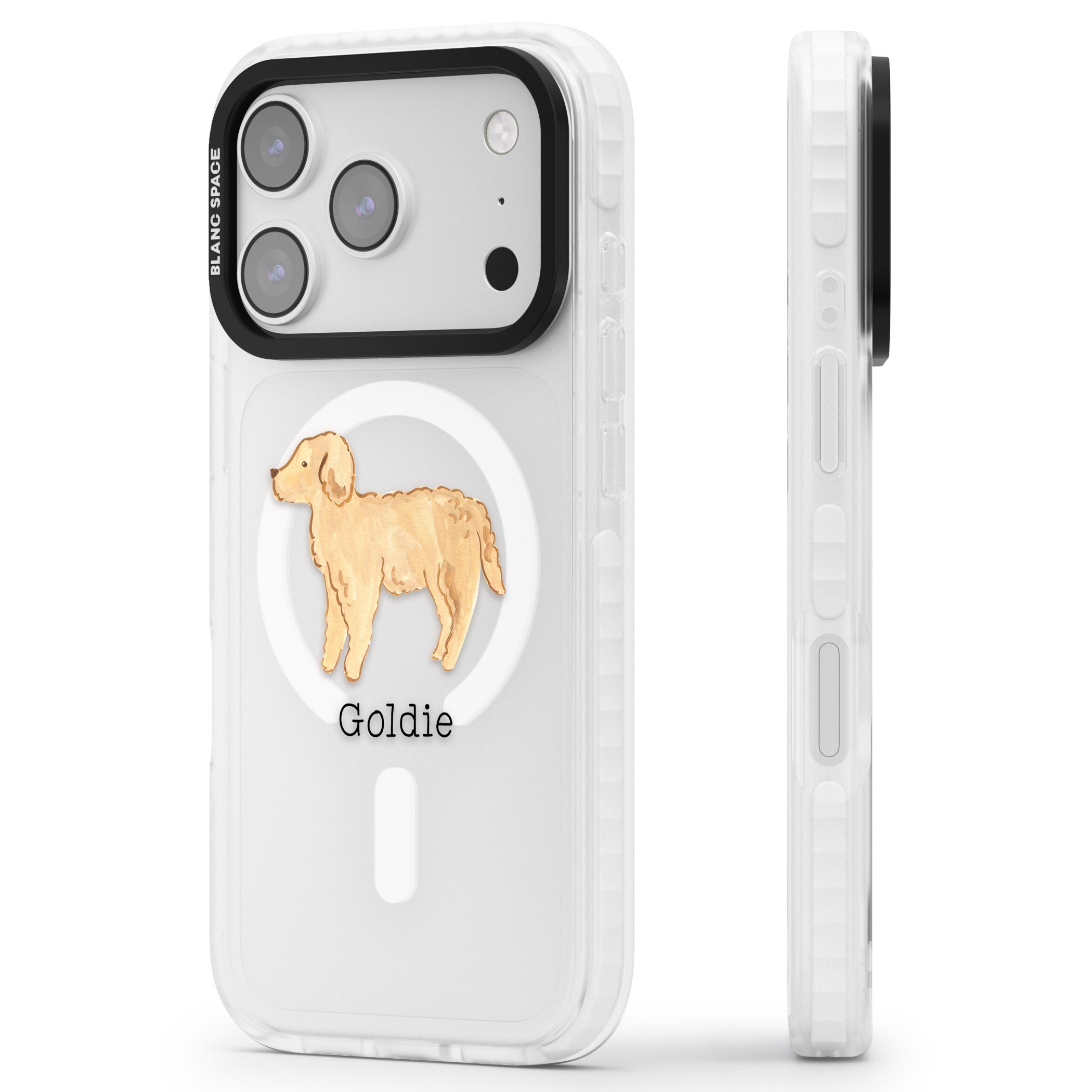 Personalised Goldendoodle iPhone 17 Pro Impact Pro Clear Phone Case Side Profile