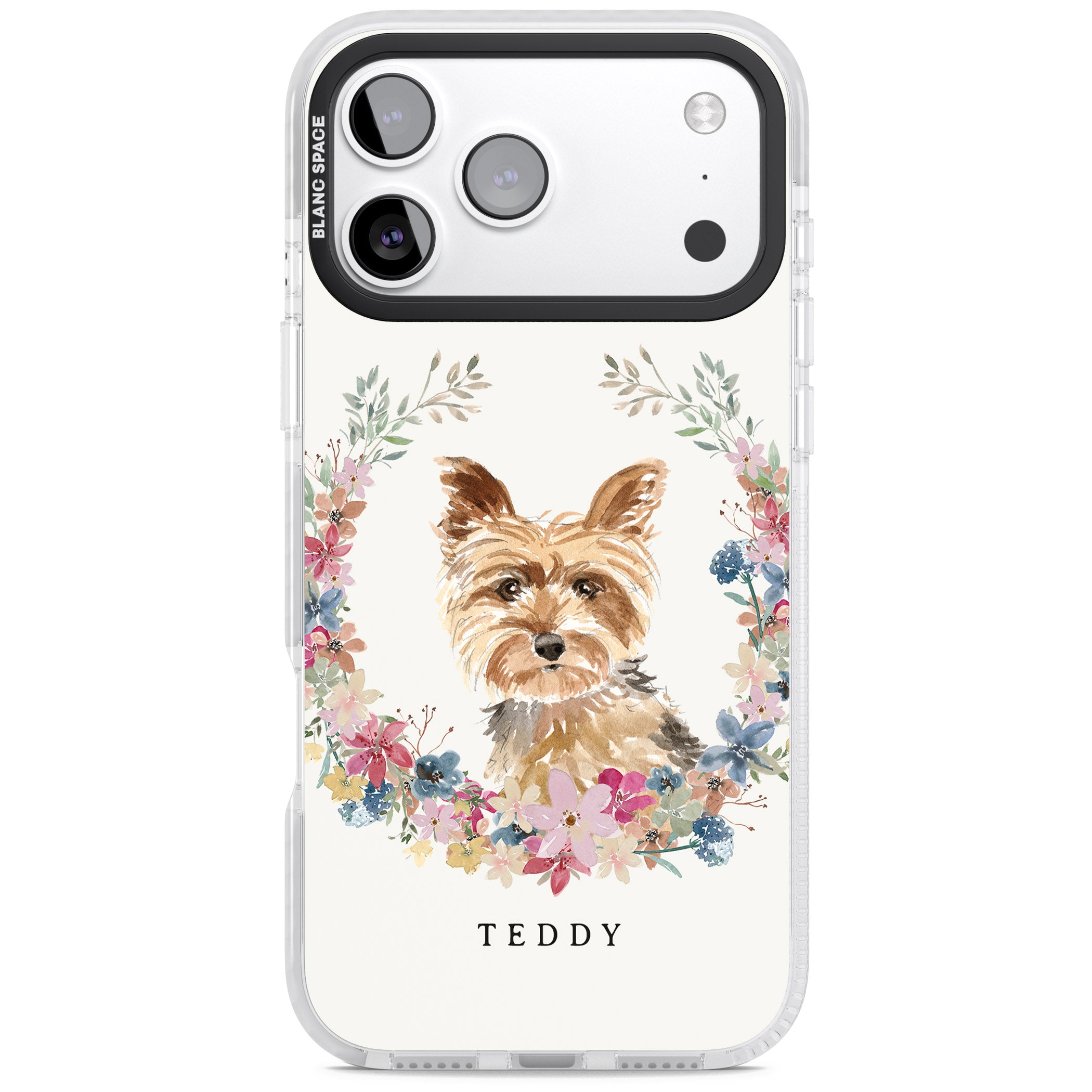 Personalised Yorkshire Terrier Floral Portrait iPhone 17 Pro Max Impact Pro Clear Phone Case