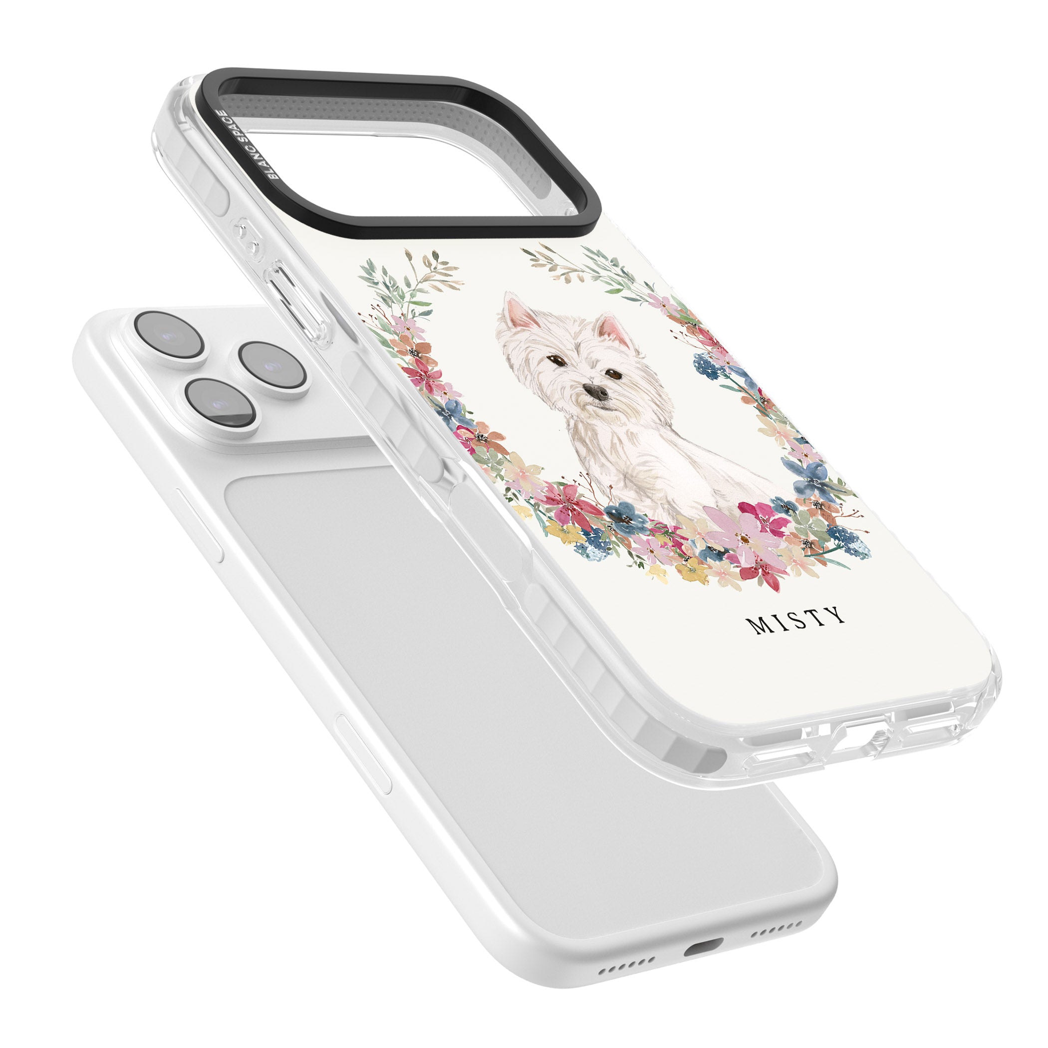 Personalised Westie Floral Portrait iPhone 17 Pro Impact Pro Clear Phone Case Colours
