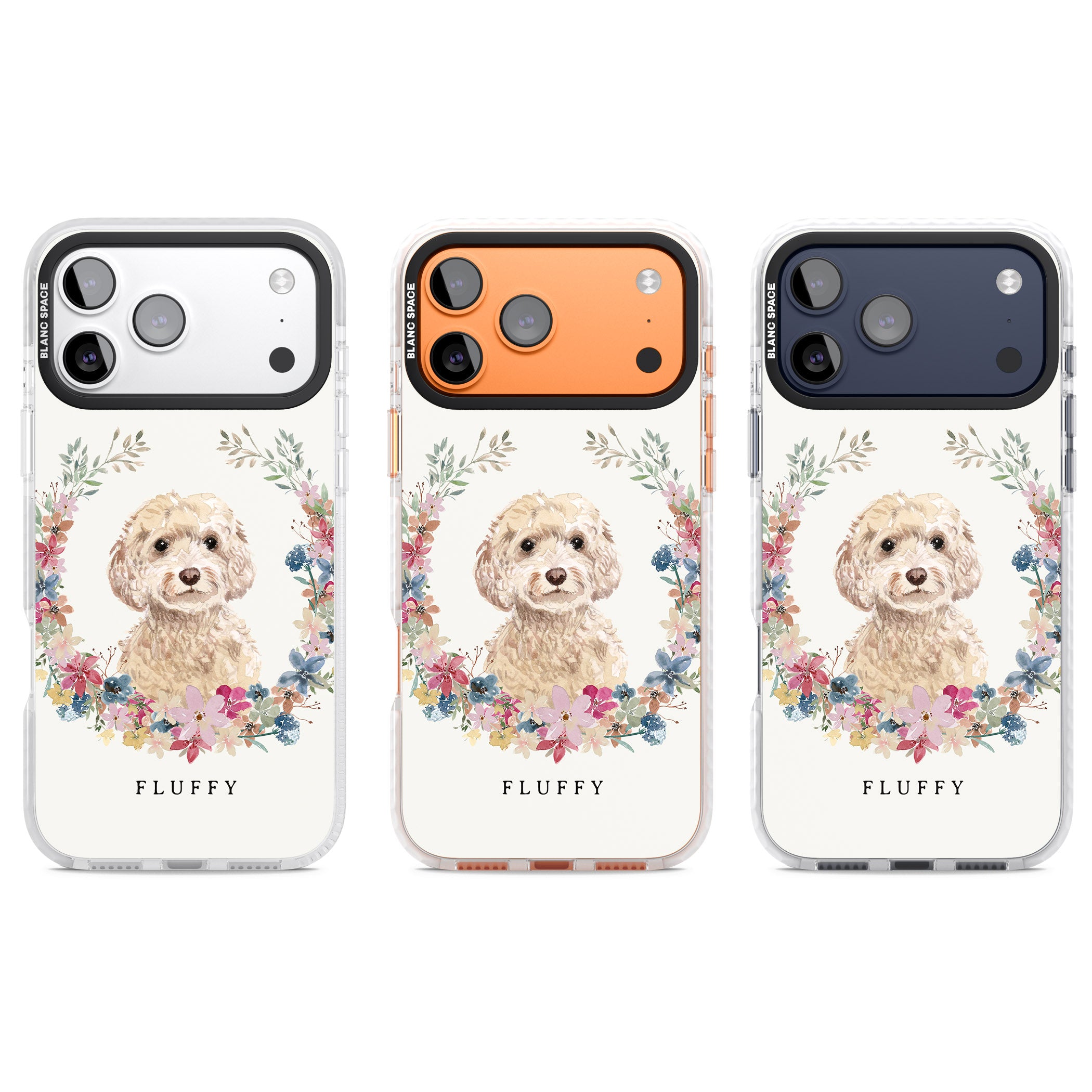 Personalised Champagne Cockapoo Floral Portrait iPhone 17 Pro Impact Pro Clear Phone Case APT Impact Protection