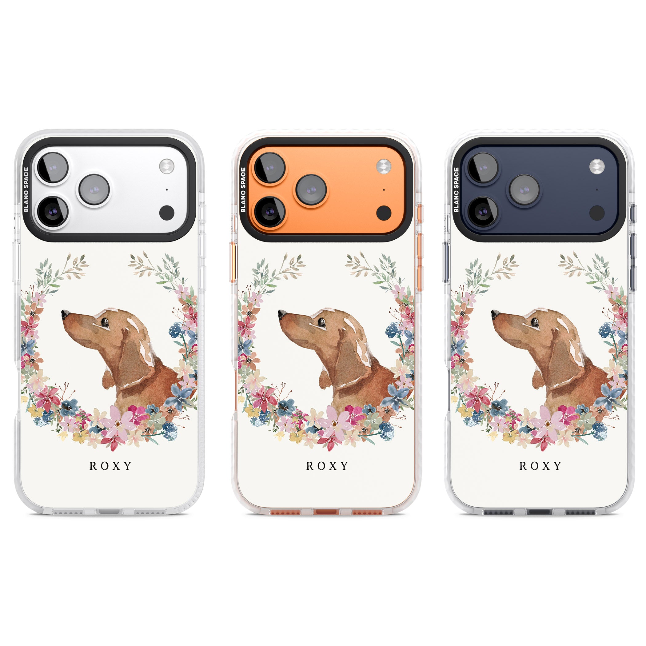 Personalised Tan Dachshund Floral Portrait iPhone 17 Pro Impact Pro Clear Phone Case APT Impact Protection