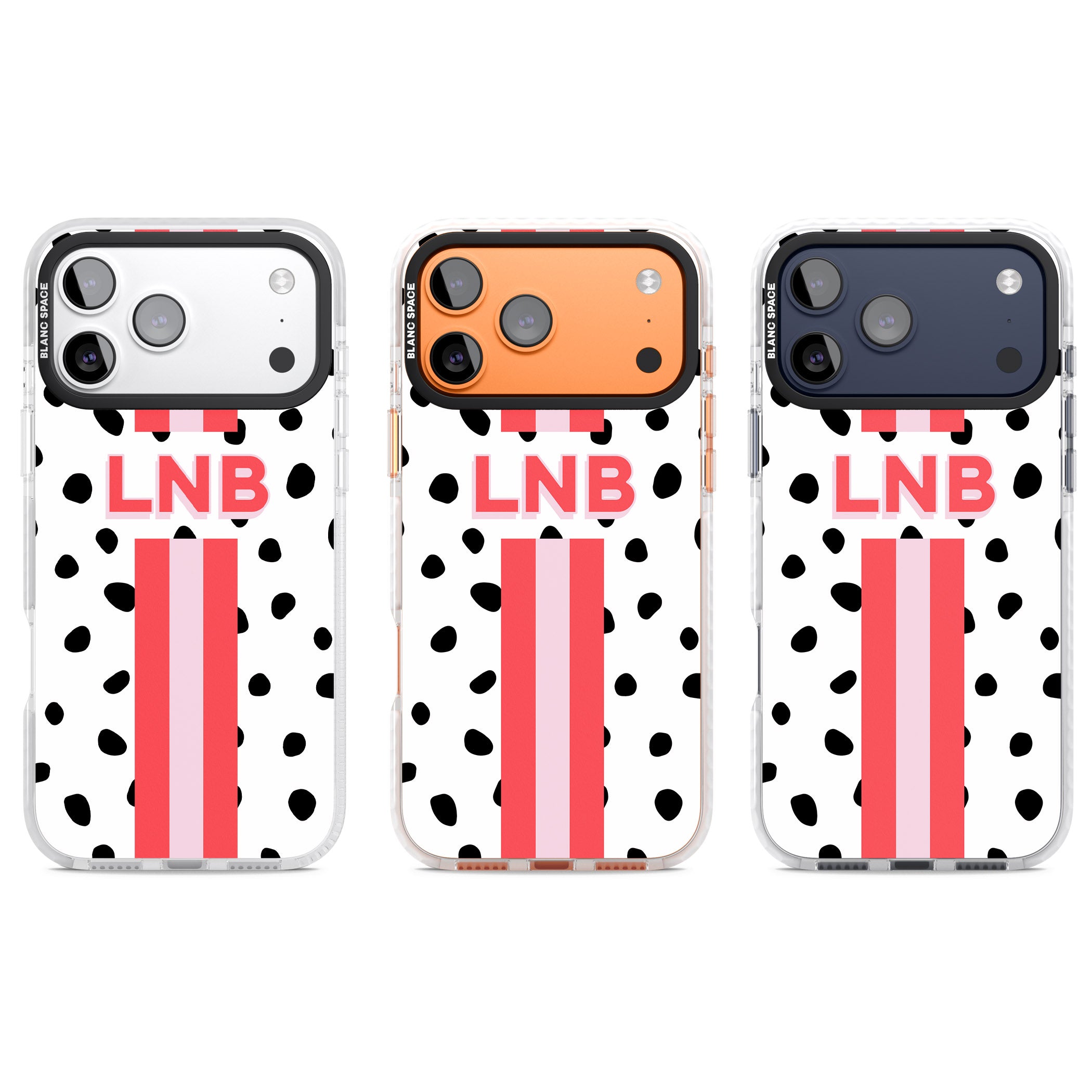 Personalised Polka & Pink Stripe iPhone 17 Pro Impact Pro Clear Phone Case APT Impact Protection