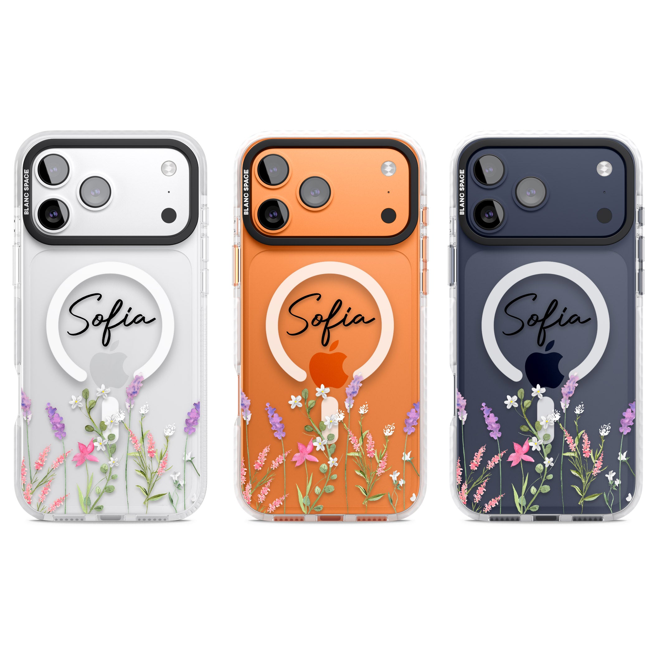 Personalised Lavender Wildflowers iPhone 17 Pro Impact Pro Clear Phone Case APT Impact Protection