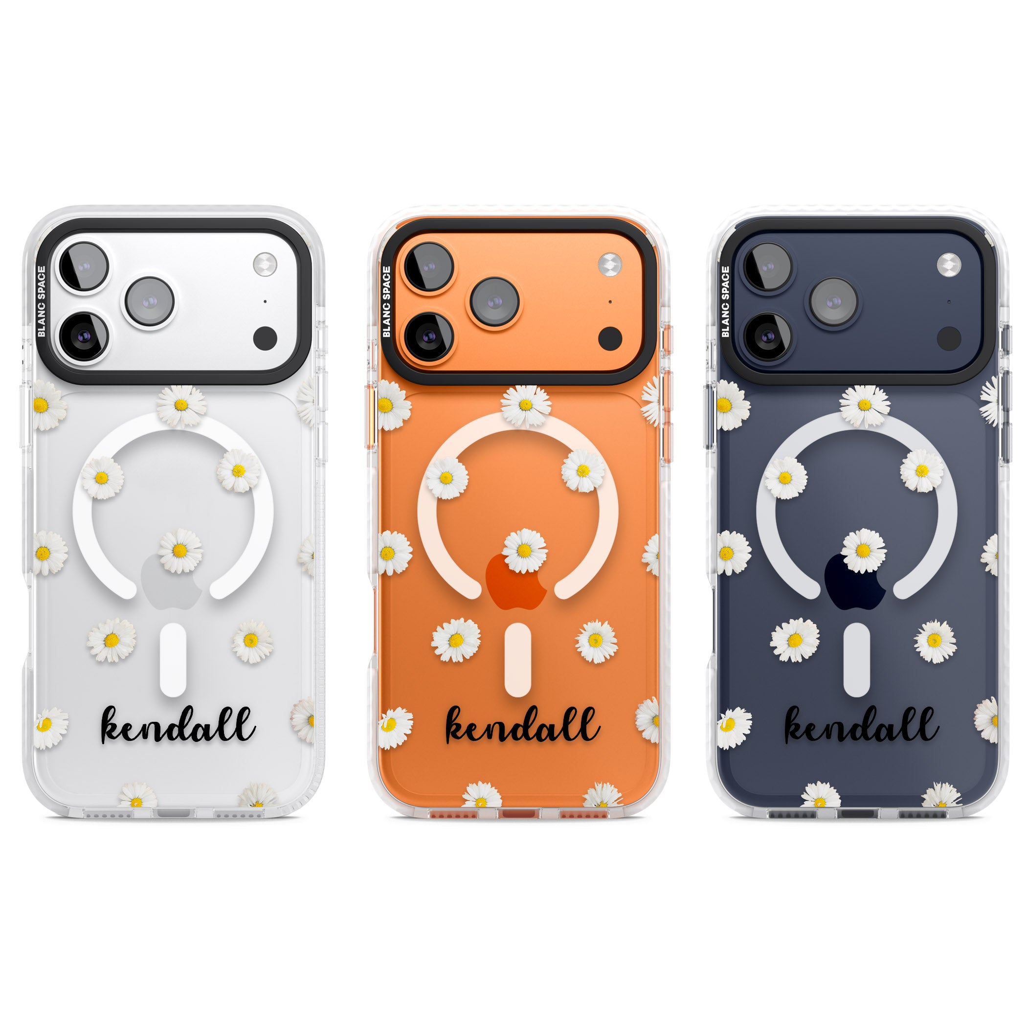 Personalised White Daisies & Cursive iPhone 17 Pro Impact Pro Clear Phone Case APT Impact Protection