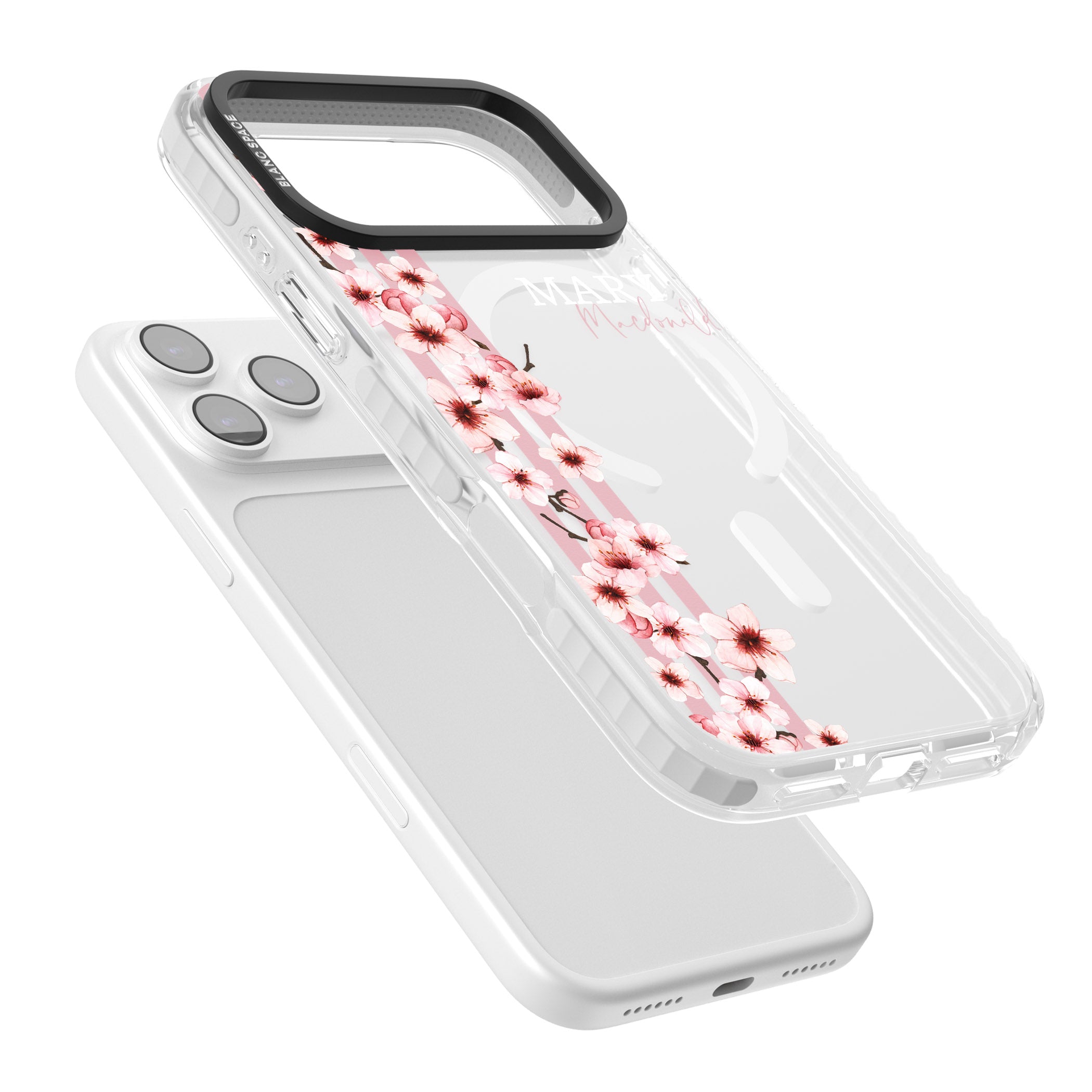 Personalised Cherry Blossom Stripes iPhone 17 Pro Impact Pro Clear Phone Case Colours