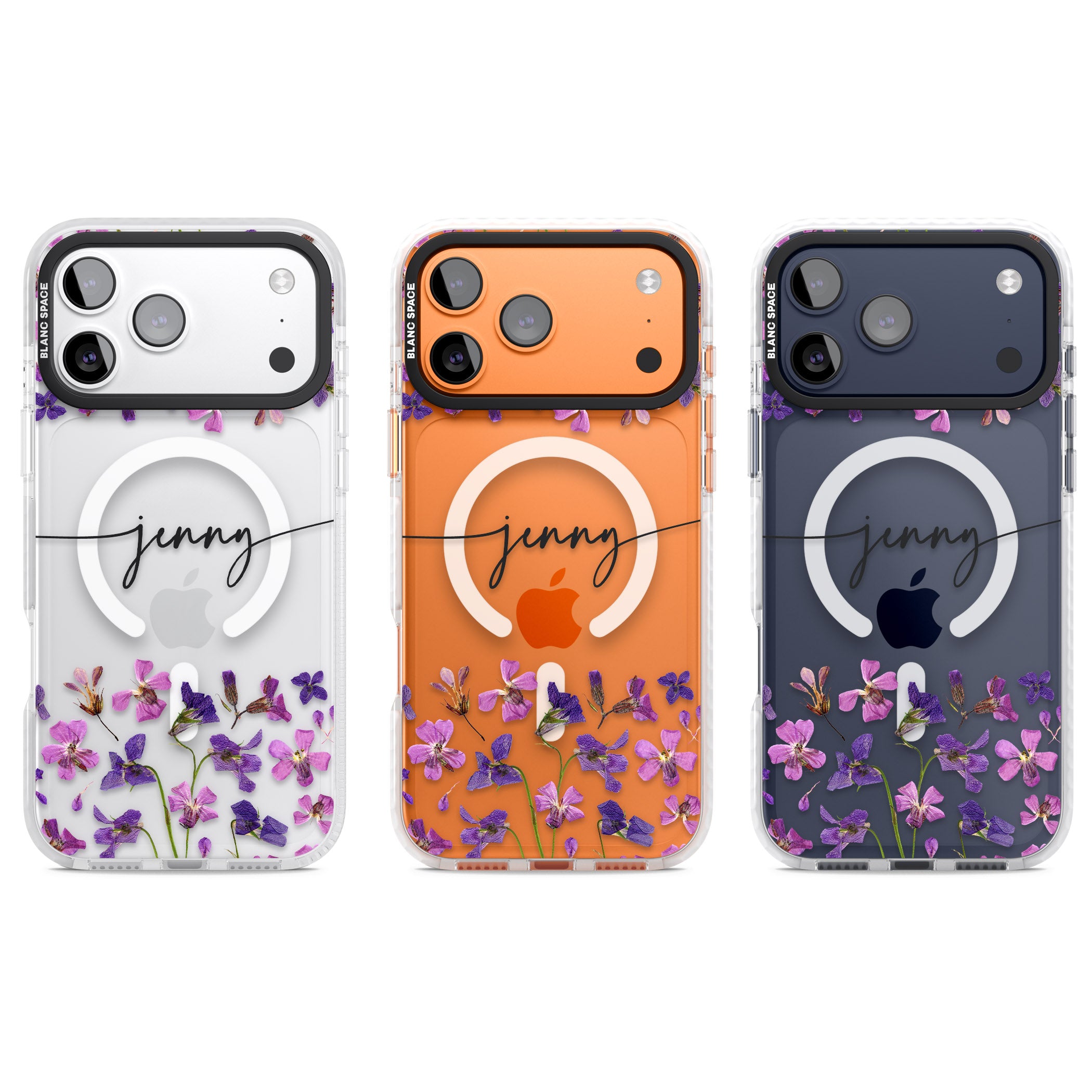 Personalised Purple Violets iPhone 17 Pro Impact Pro Clear Phone Case APT Impact Protection