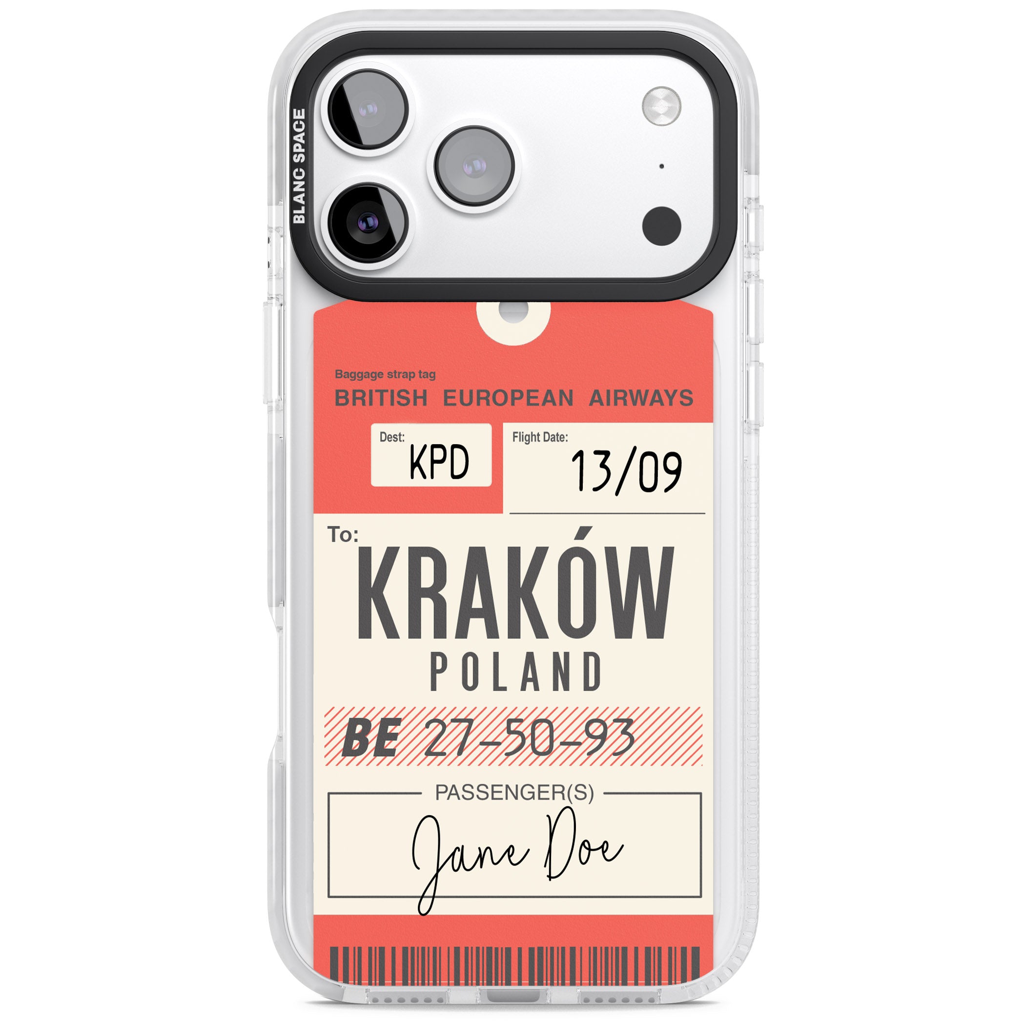 Personalised Vintage Bea Luggage Tag iPhone 17 Pro Impact Pro Clear Phone Case