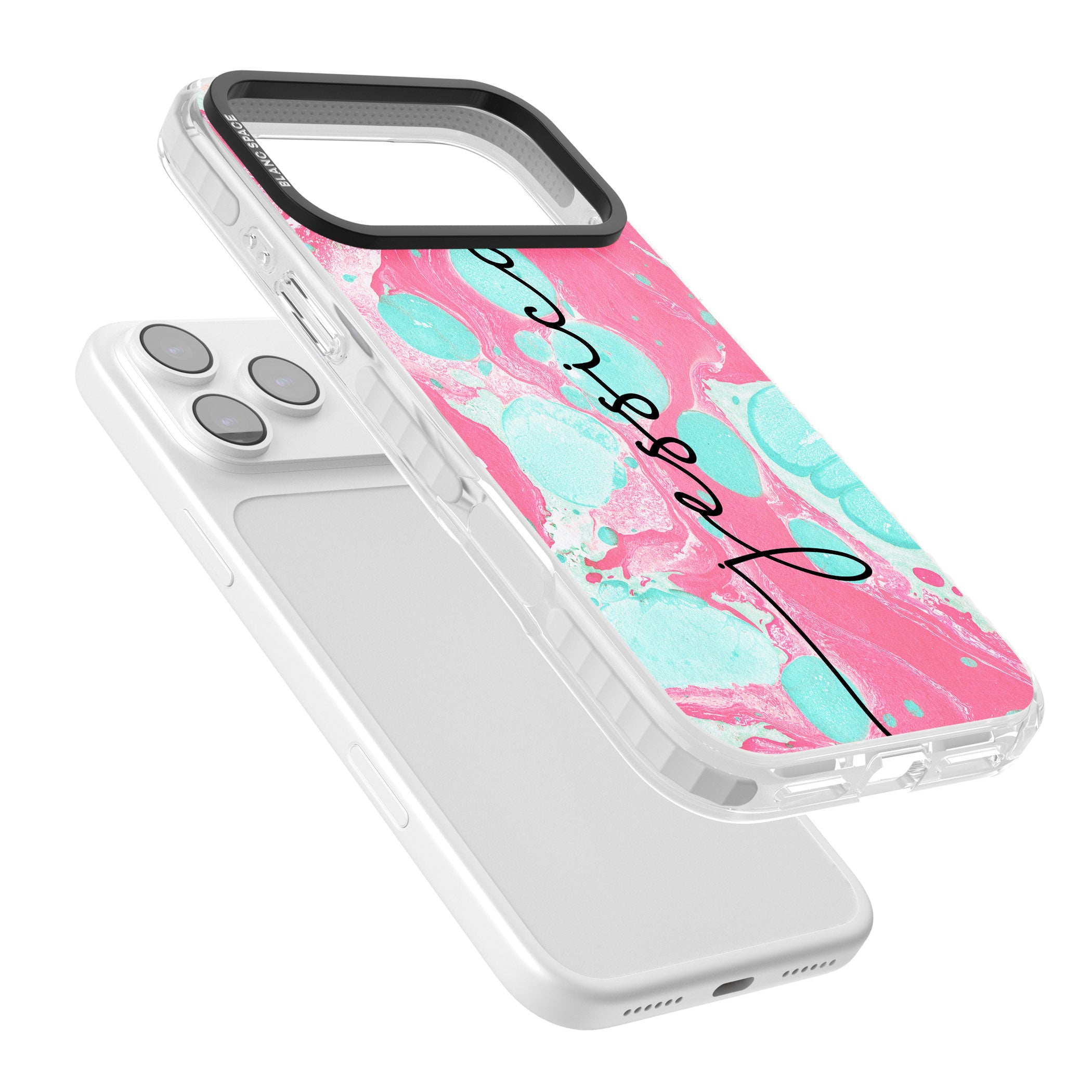 Personalised Turquoise & Pink Marbled iPhone 17 Pro Impact Pro Clear Phone Case Colours