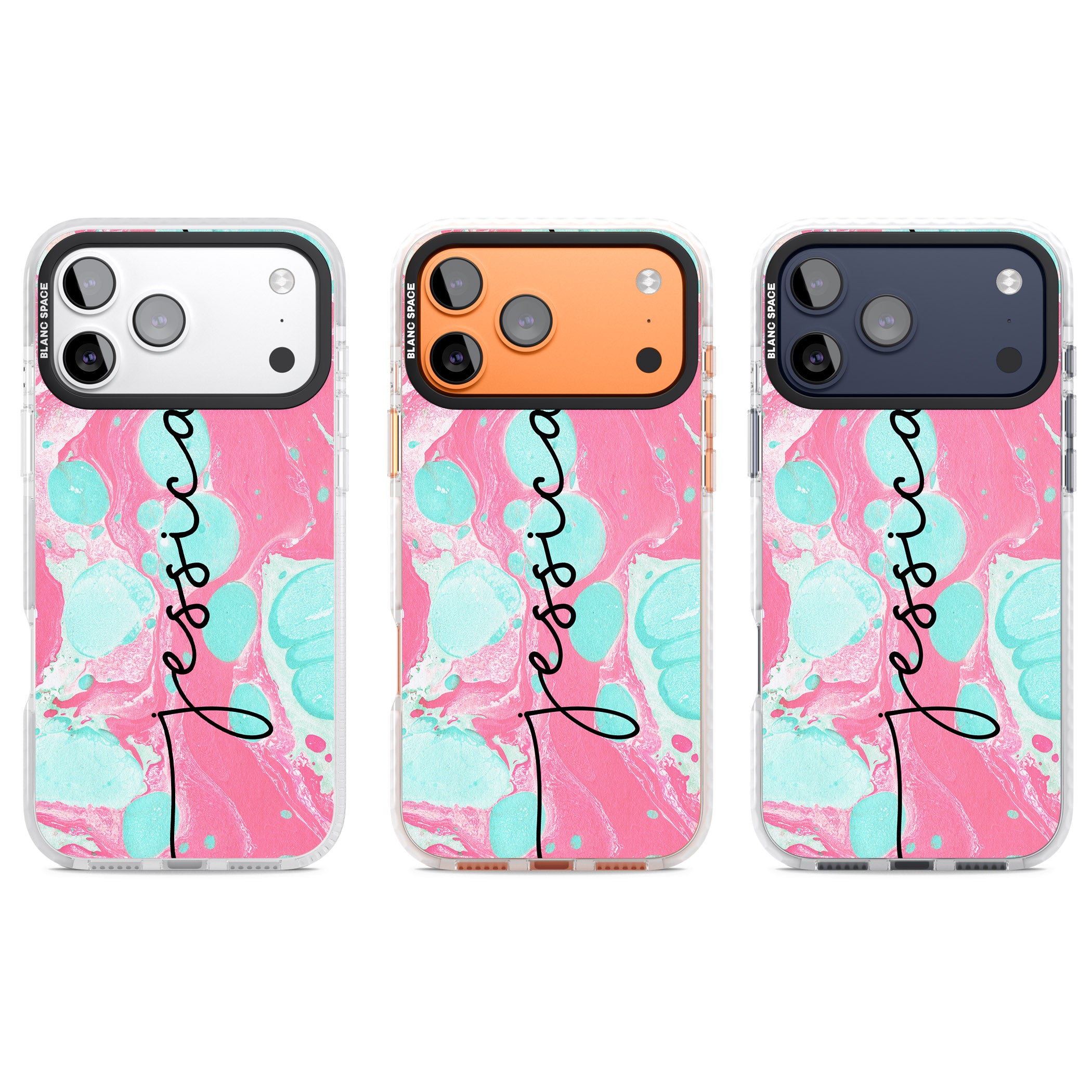 Personalised Turquoise & Pink Marbled iPhone 17 Pro Impact Pro Clear Phone Case APT Impact Protection