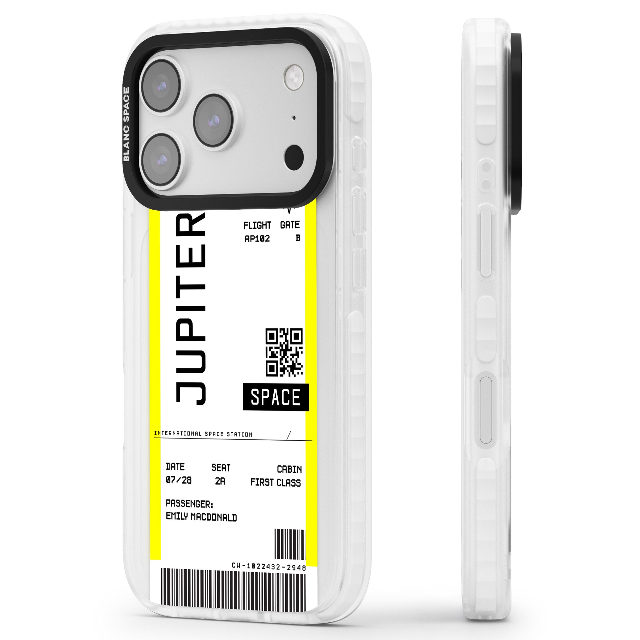 Personalised Jupiter Travel Ticket iPhone 17 Pro Impact Pro Clear Phone Case Side Profile
