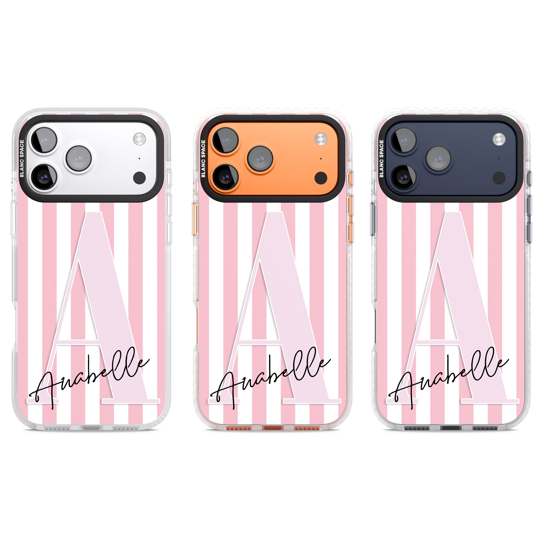 Personalised Pink Stripes & Monogram iPhone 17 Pro Impact Pro Clear Phone Case APT Impact Protection