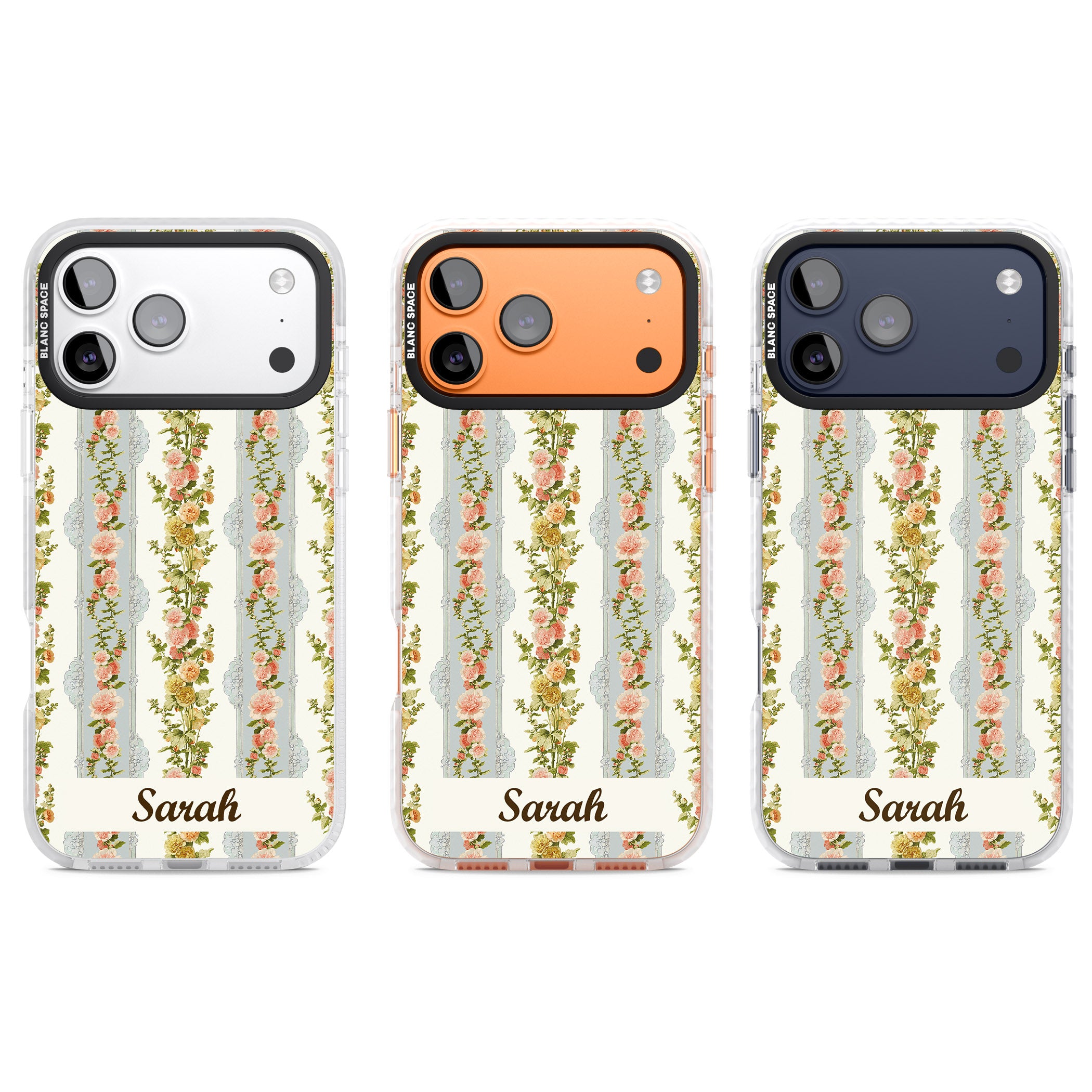 Personalised Vintage Floral Stripes iPhone 17 Pro Impact Pro Clear Phone Case APT Impact Protection