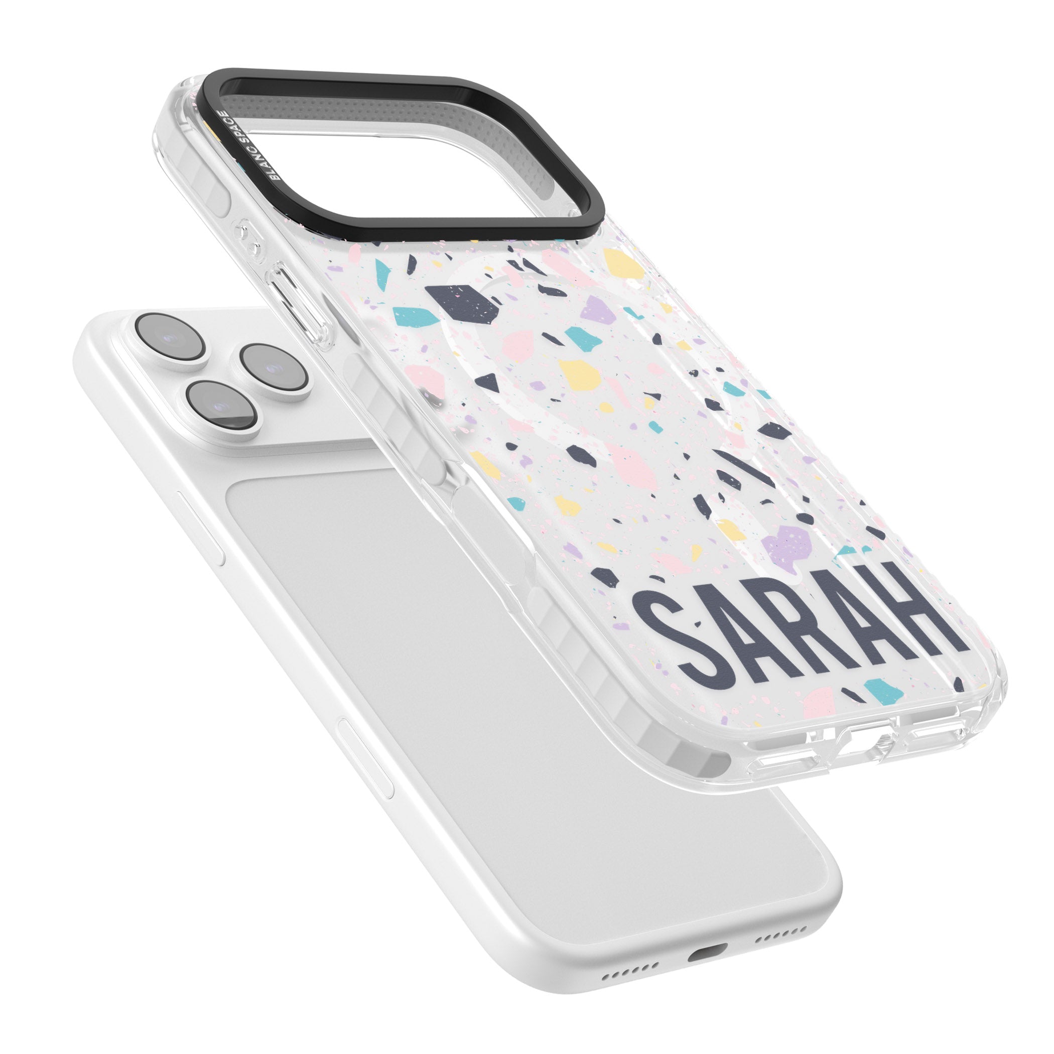 Personalised Pastel Terrazzo iPhone 17 Pro Impact Pro Clear Phone Case Colours