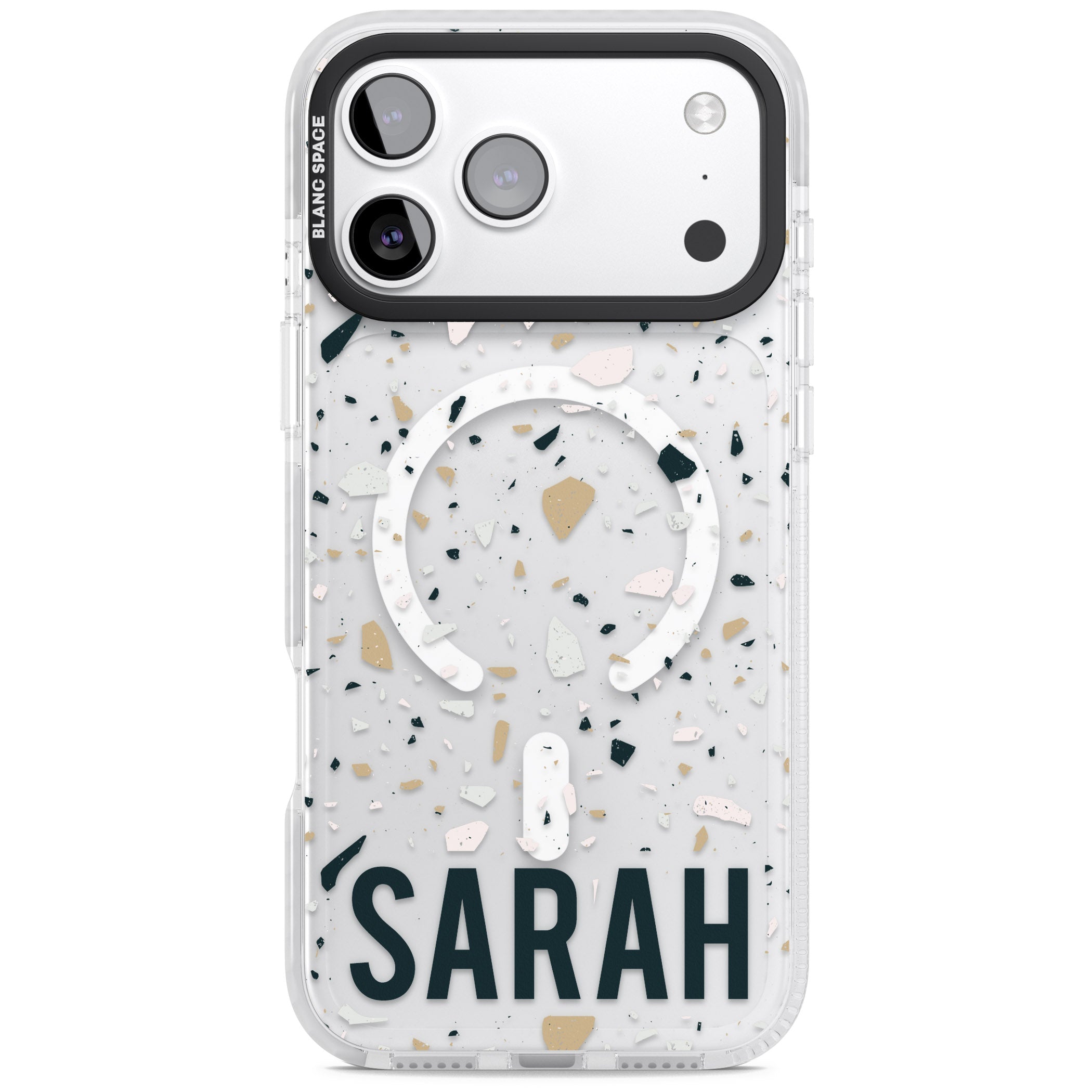 Personalised Terrazzo Blue, Pink, Brown iPhone 17 Pro Impact Pro Clear Phone Case