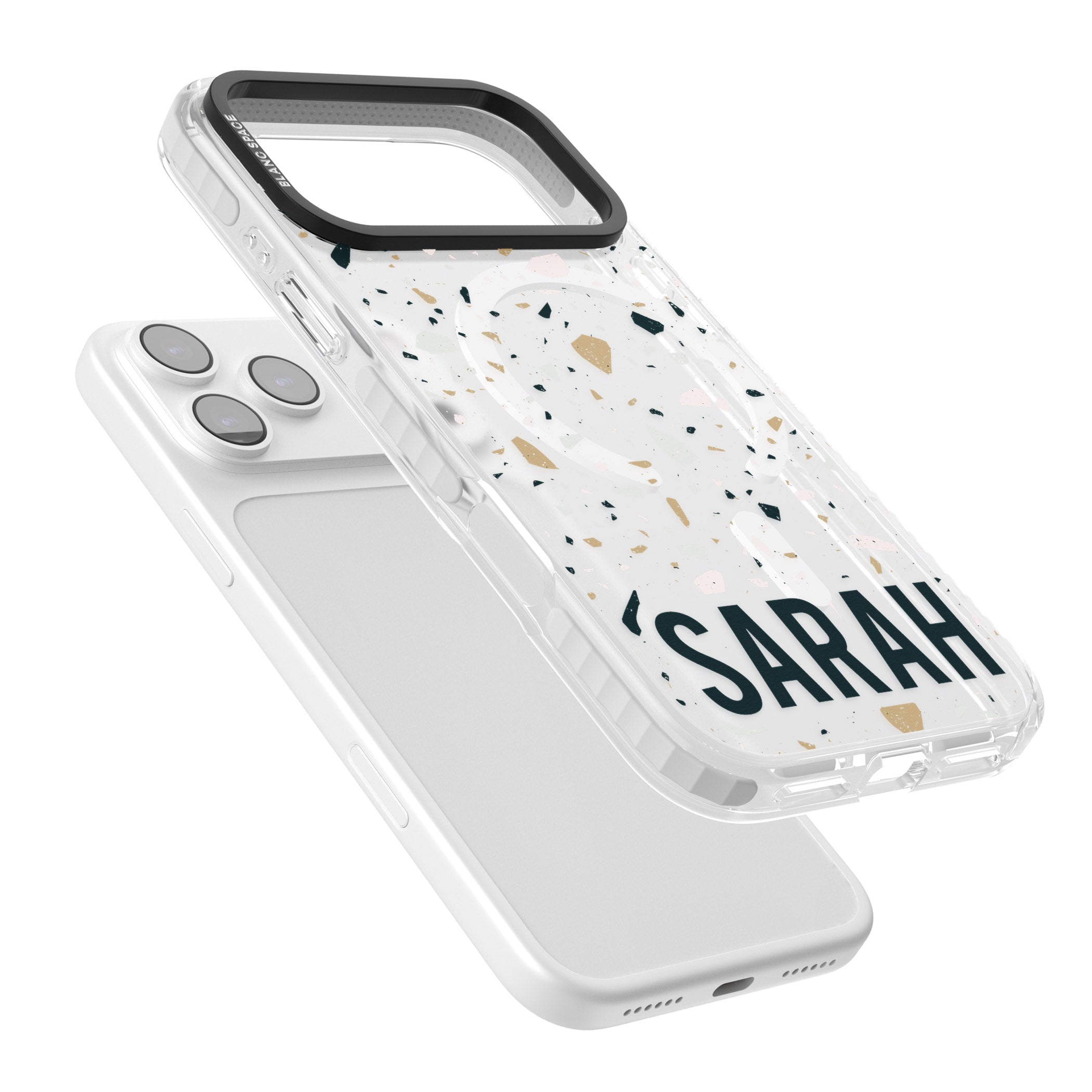 Personalised Terrazzo Blue, Pink, Brown iPhone 17 Pro Impact Pro Clear Phone Case Colours