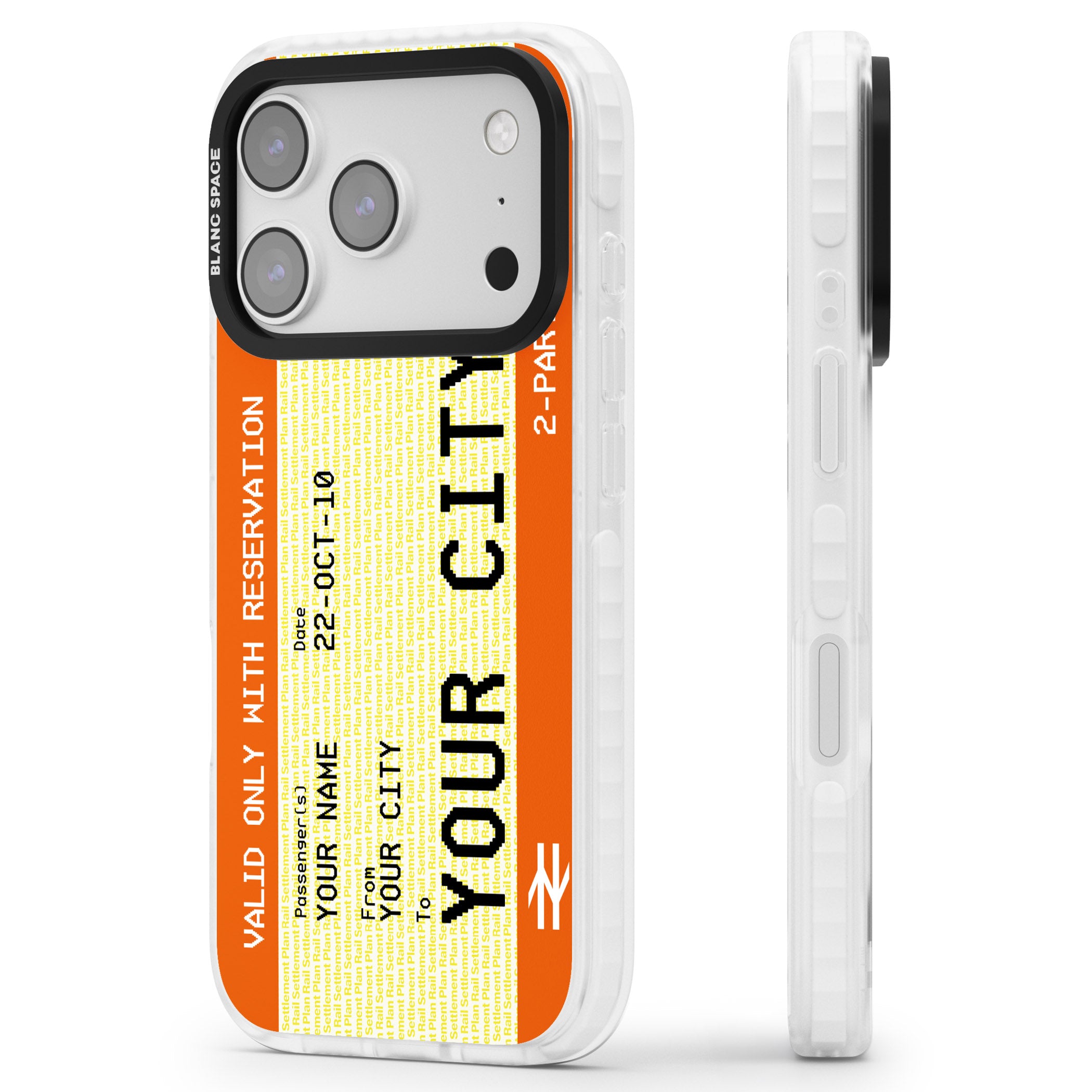 Personalised Create Your Own Train Ticket iPhone 17 Pro Impact Pro Clear Phone Case Side Profile