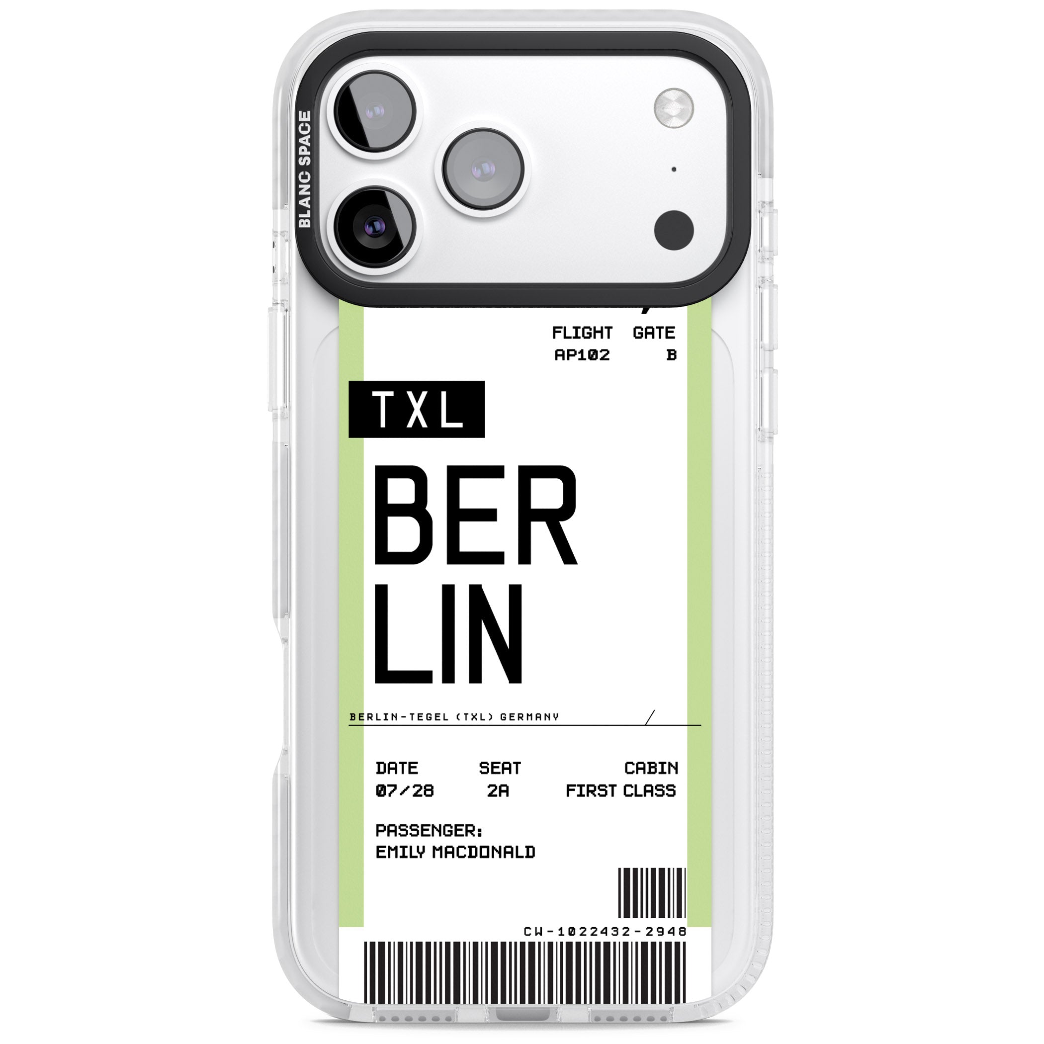 Personalised Berlin Boarding Pass iPhone 17 Pro Impact Pro Clear Phone Case