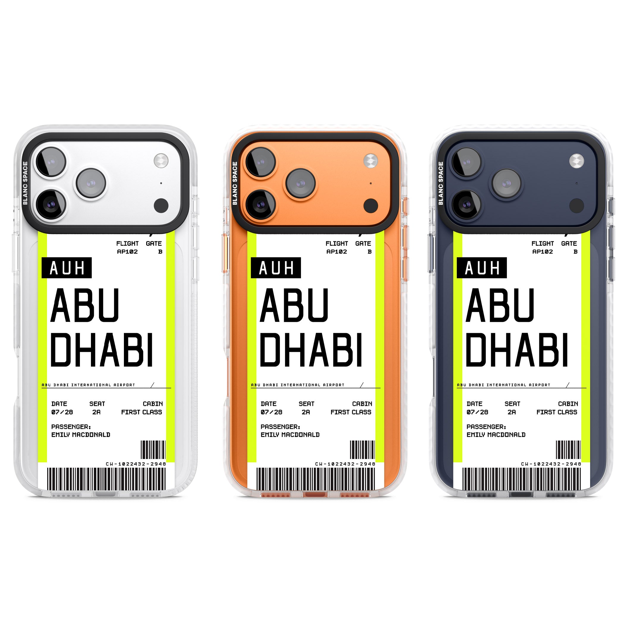 Personalised Abu Dhabi Boarding Pass iPhone 17 Pro Impact Pro Clear Phone Case APT Impact Protection