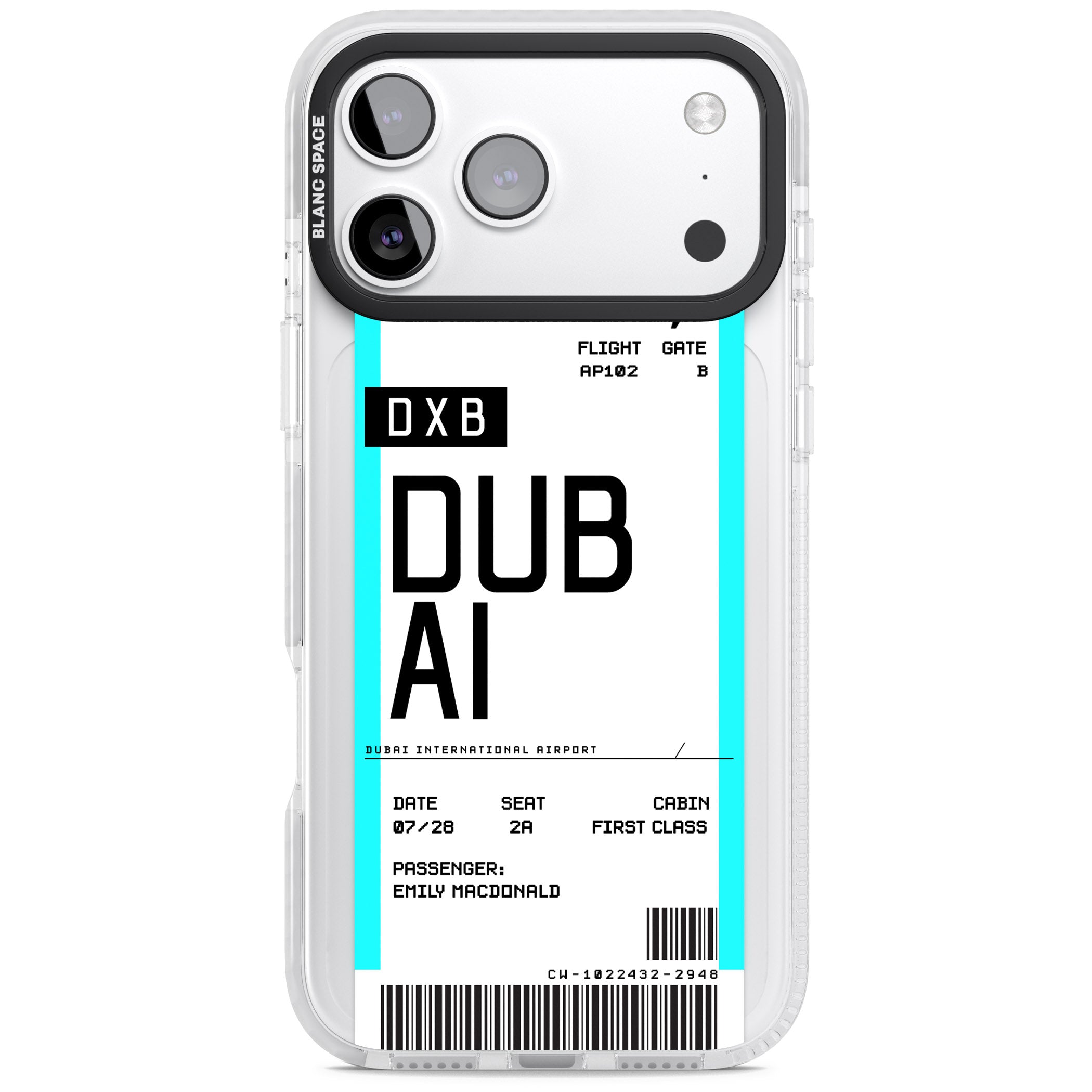 Personalised Dubai Boarding Pass iPhone 17 Pro Impact Pro Clear Phone Case