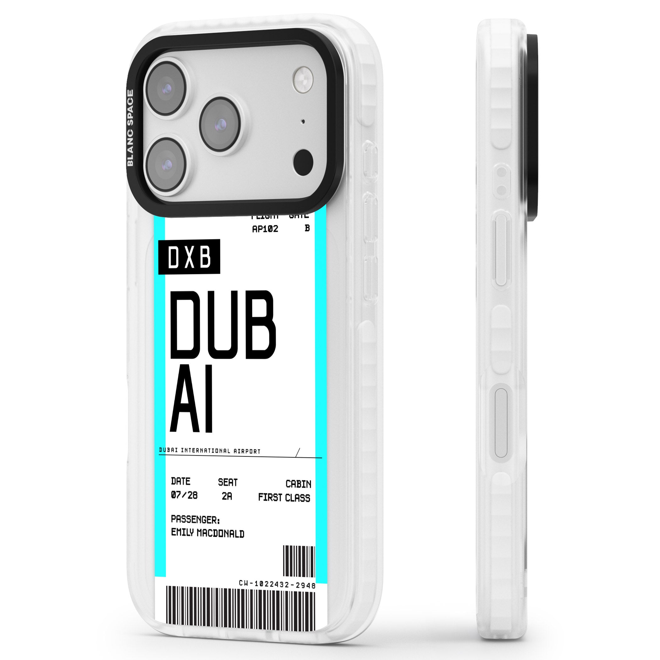 Personalised Dubai Boarding Pass iPhone 17 Pro Impact Pro Clear Phone Case Side Profile