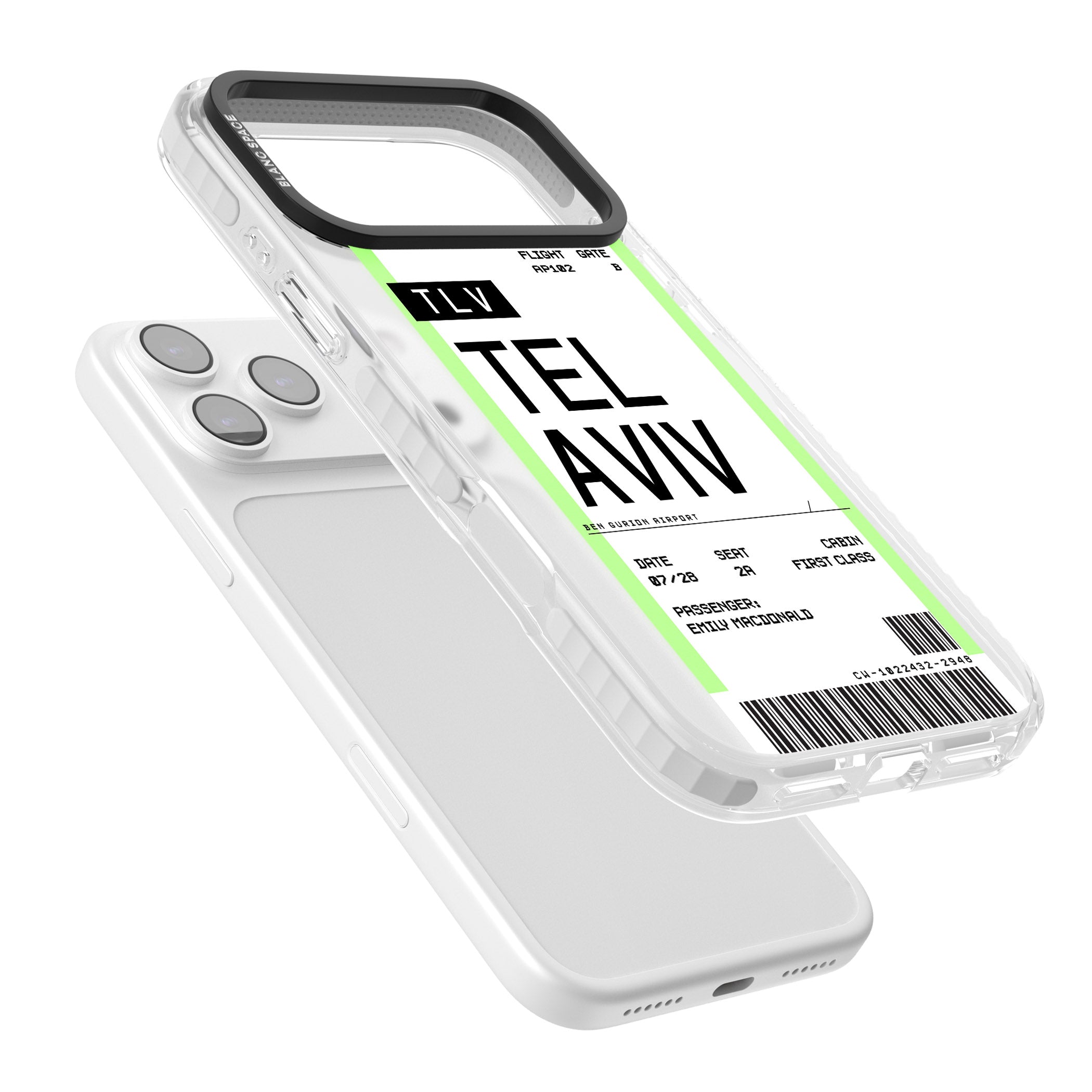 Personalised Tel Aviv Boarding Pass iPhone 17 Pro Impact Pro Clear Phone Case Colours