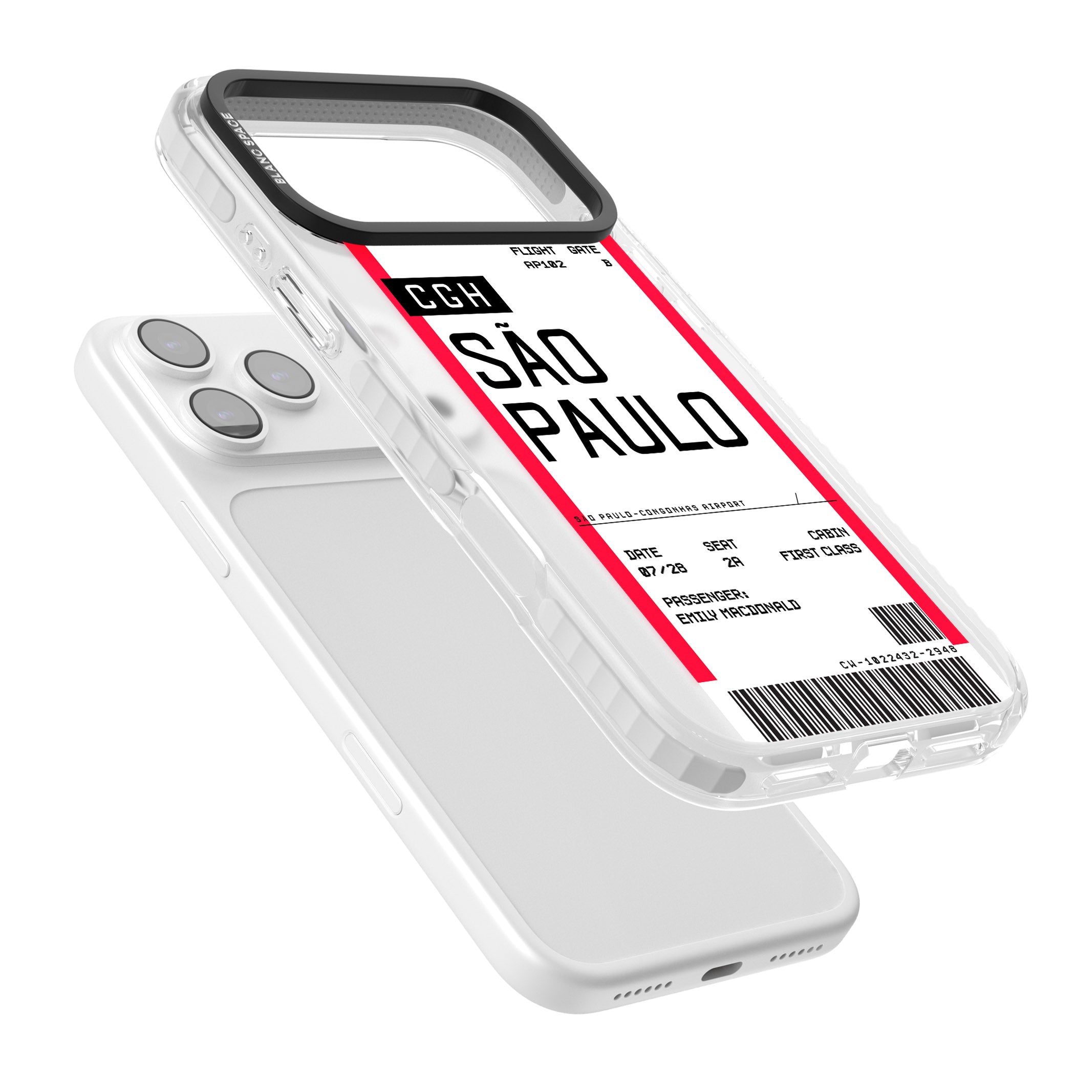 Personalised São Paulo Boarding Pass iPhone 17 Pro Impact Pro Clear Phone Case Colours