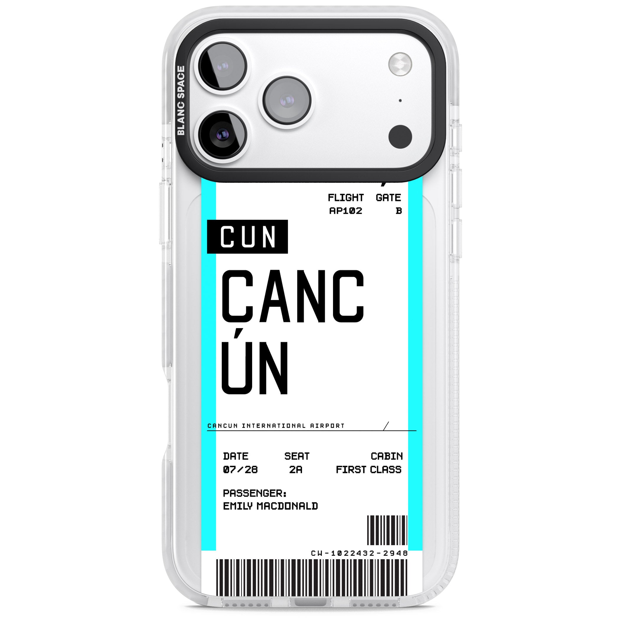 Personalised Cancún Boarding Pass iPhone 17 Pro Impact Pro Clear Phone Case