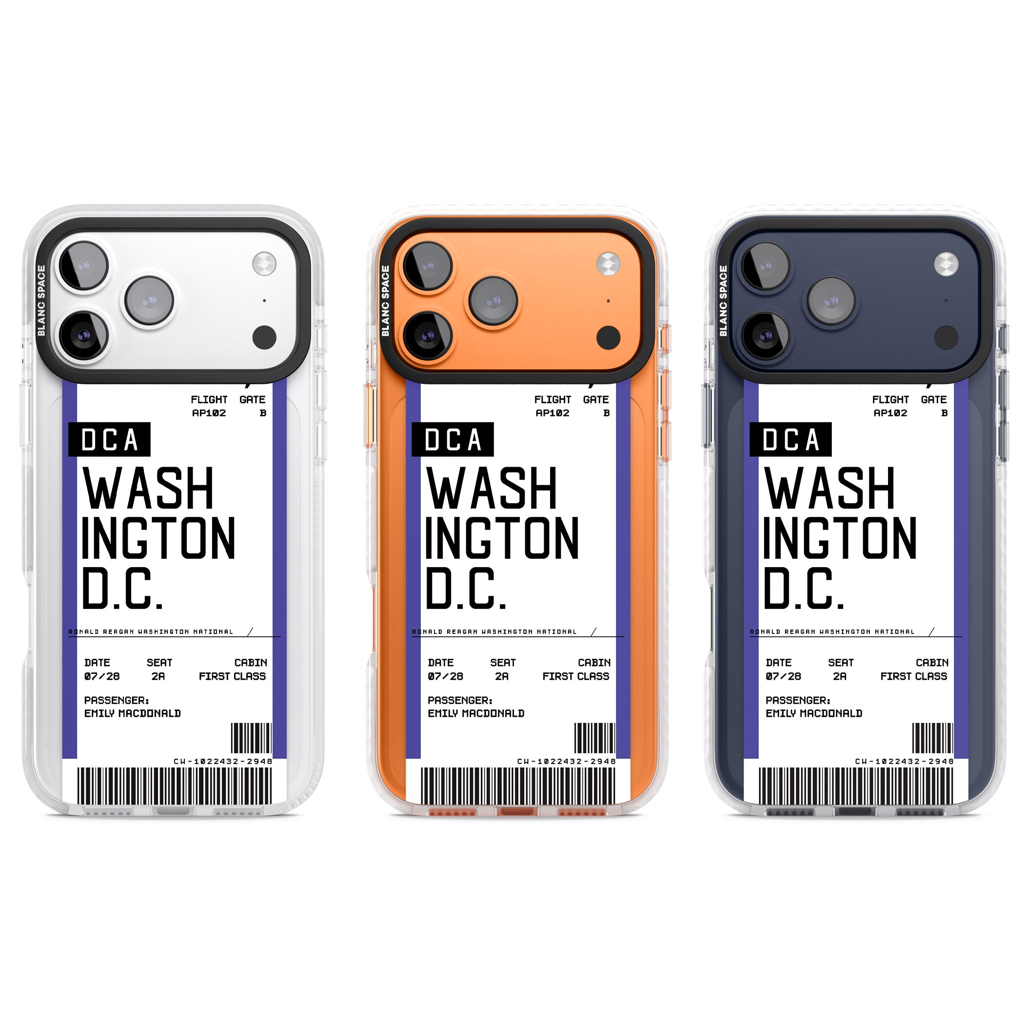 Personalised Washington D.C. Boarding Pass iPhone 17 Pro Impact Pro Clear Phone Case APT Impact Protection