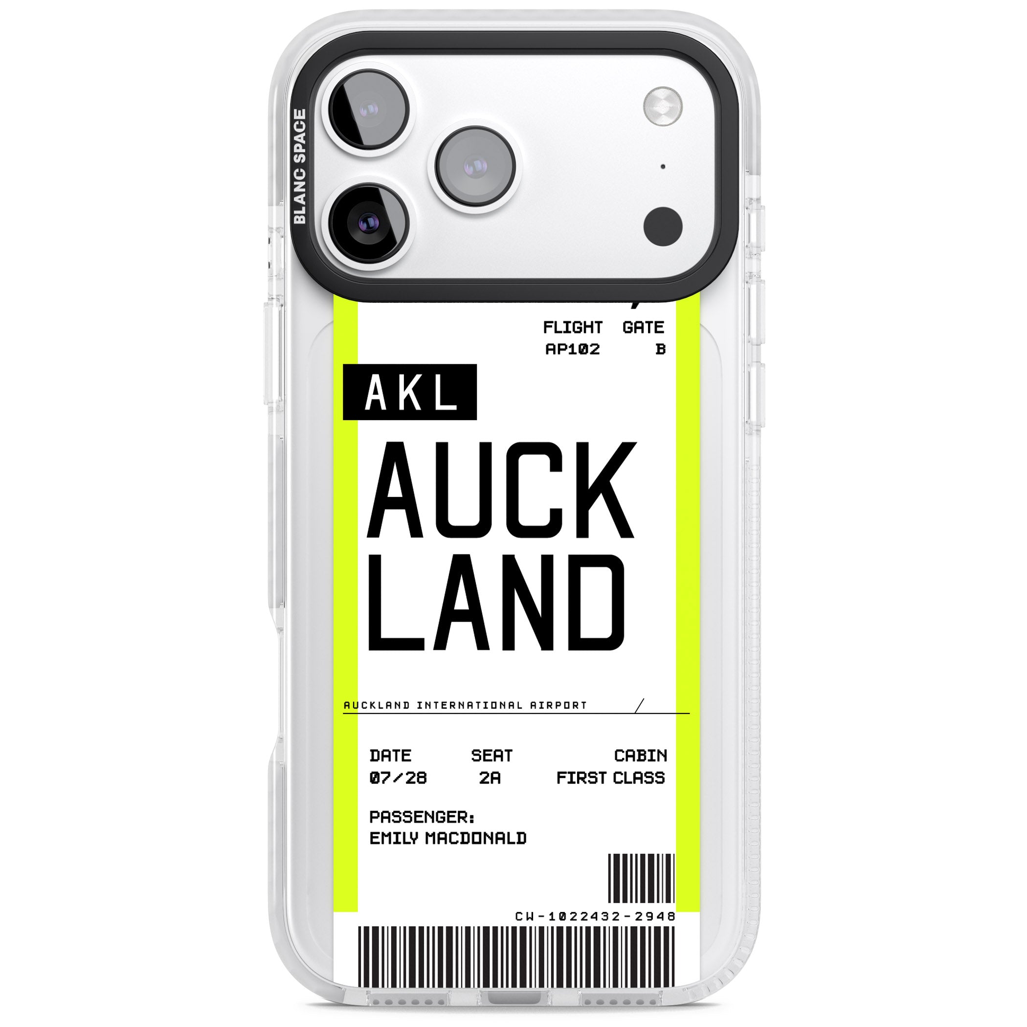 Personalised Auckland Boarding Pass iPhone 17 Pro Impact Pro Clear Phone Case