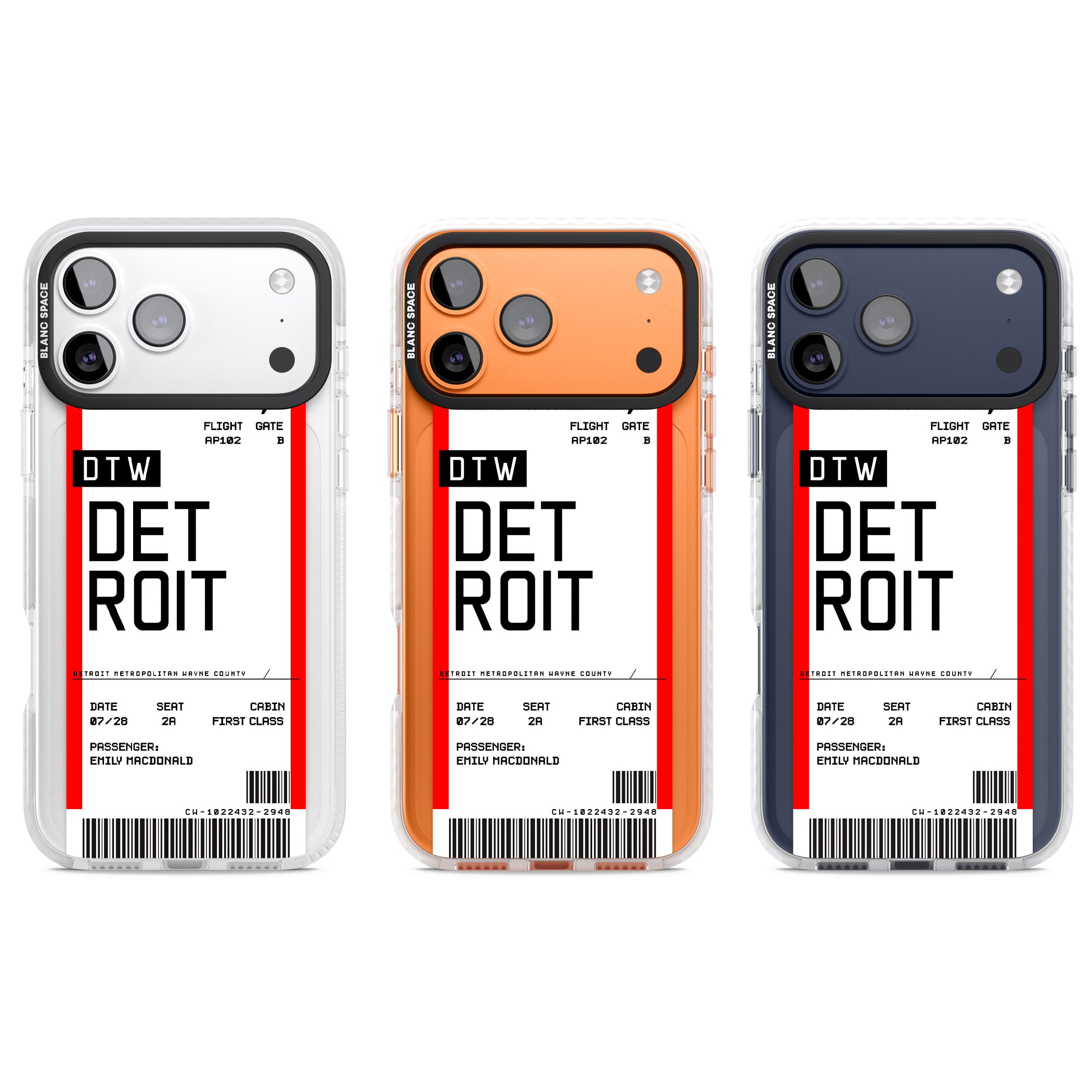 Personalised Detroit Boarding Pass iPhone 17 Pro Impact Pro Clear Phone Case APT Impact Protection