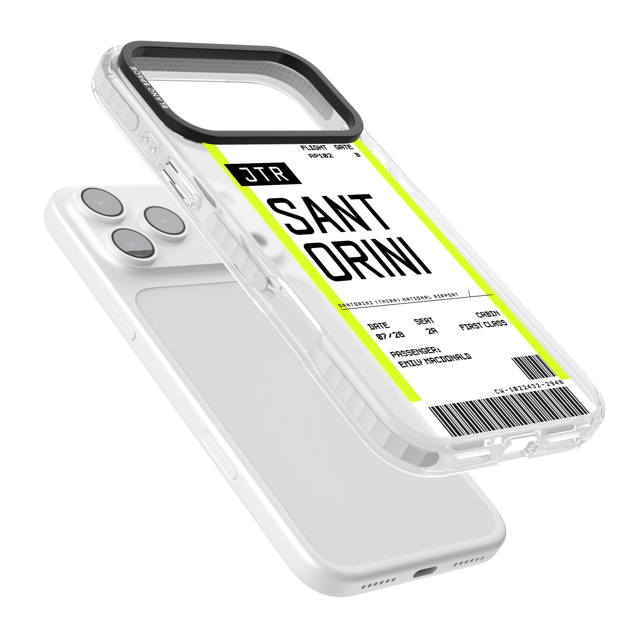 Personalised Santorini Boarding Pass iPhone 17 Pro Impact Pro Clear Phone Case Colours