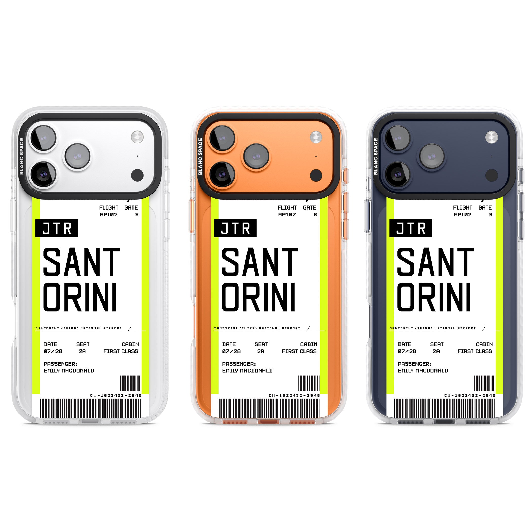 Personalised Santorini Boarding Pass iPhone 17 Pro Impact Pro Clear Phone Case APT Impact Protection