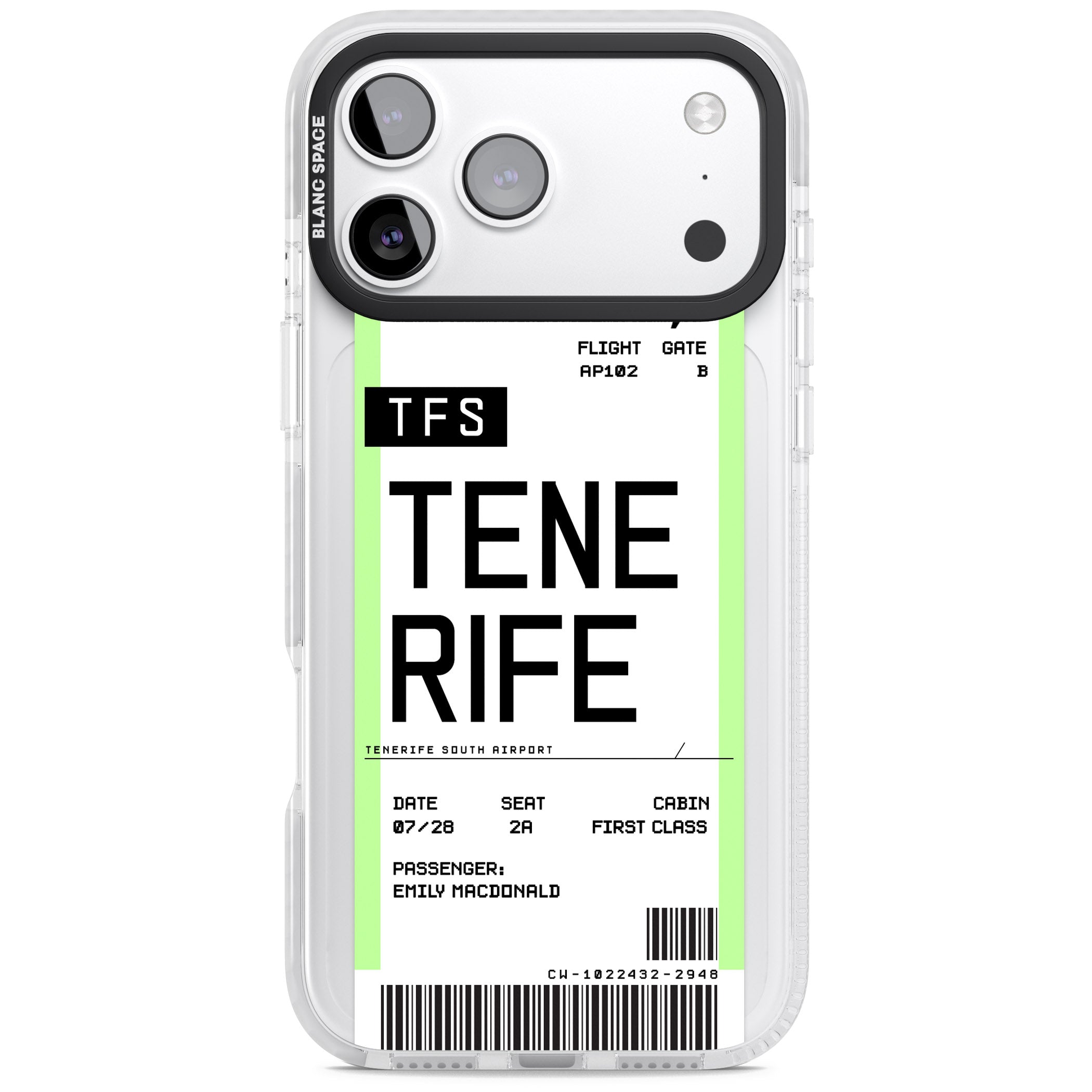 Personalised Tenerife Boarding Pass iPhone 17 Pro Impact Pro Clear Phone Case