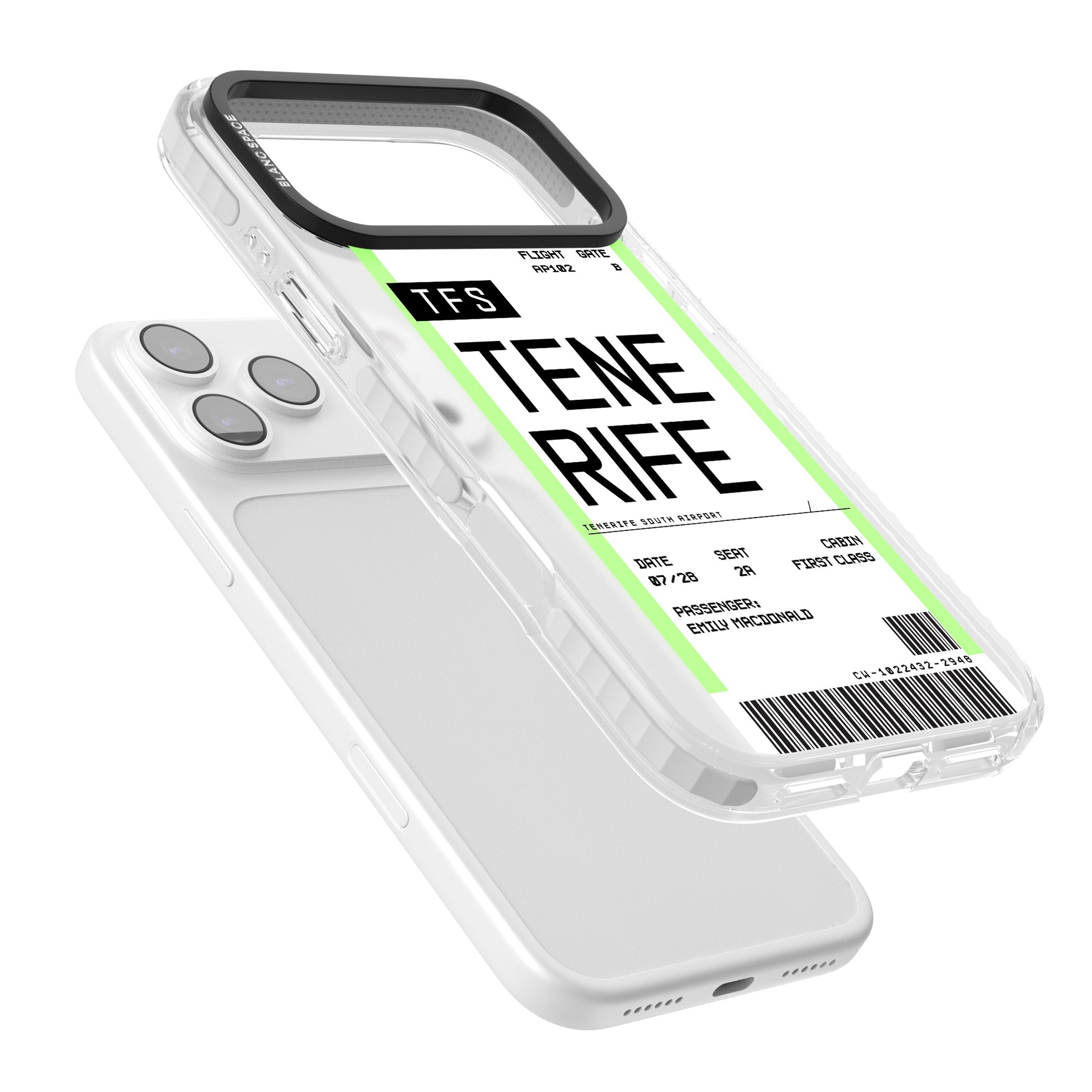 Personalised Tenerife Boarding Pass iPhone 17 Pro Impact Pro Clear Phone Case Colours