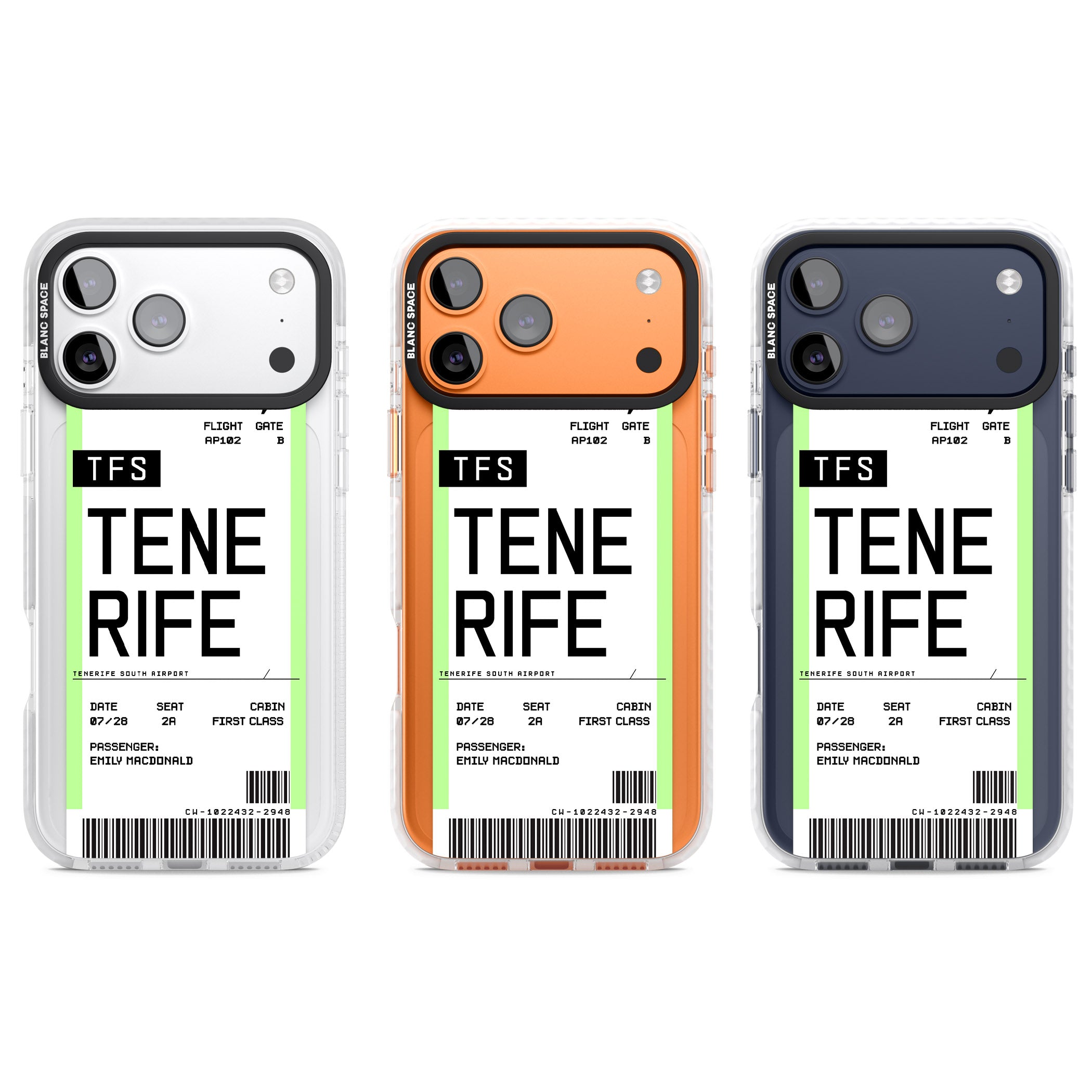 Personalised Tenerife Boarding Pass iPhone 17 Pro Impact Pro Clear Phone Case APT Impact Protection
