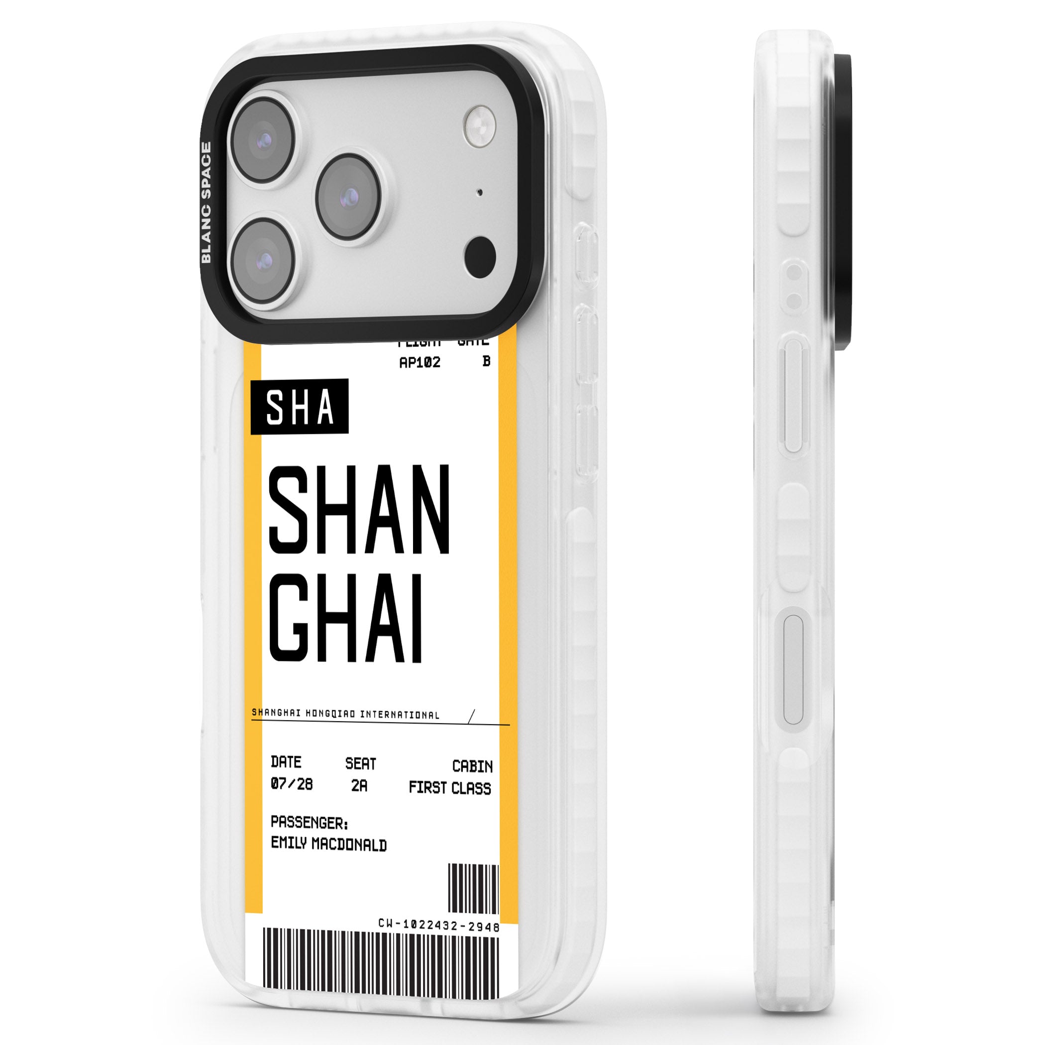 Personalised Shanghai Boarding Pass iPhone 17 Pro Impact Pro Clear Phone Case Side Profile