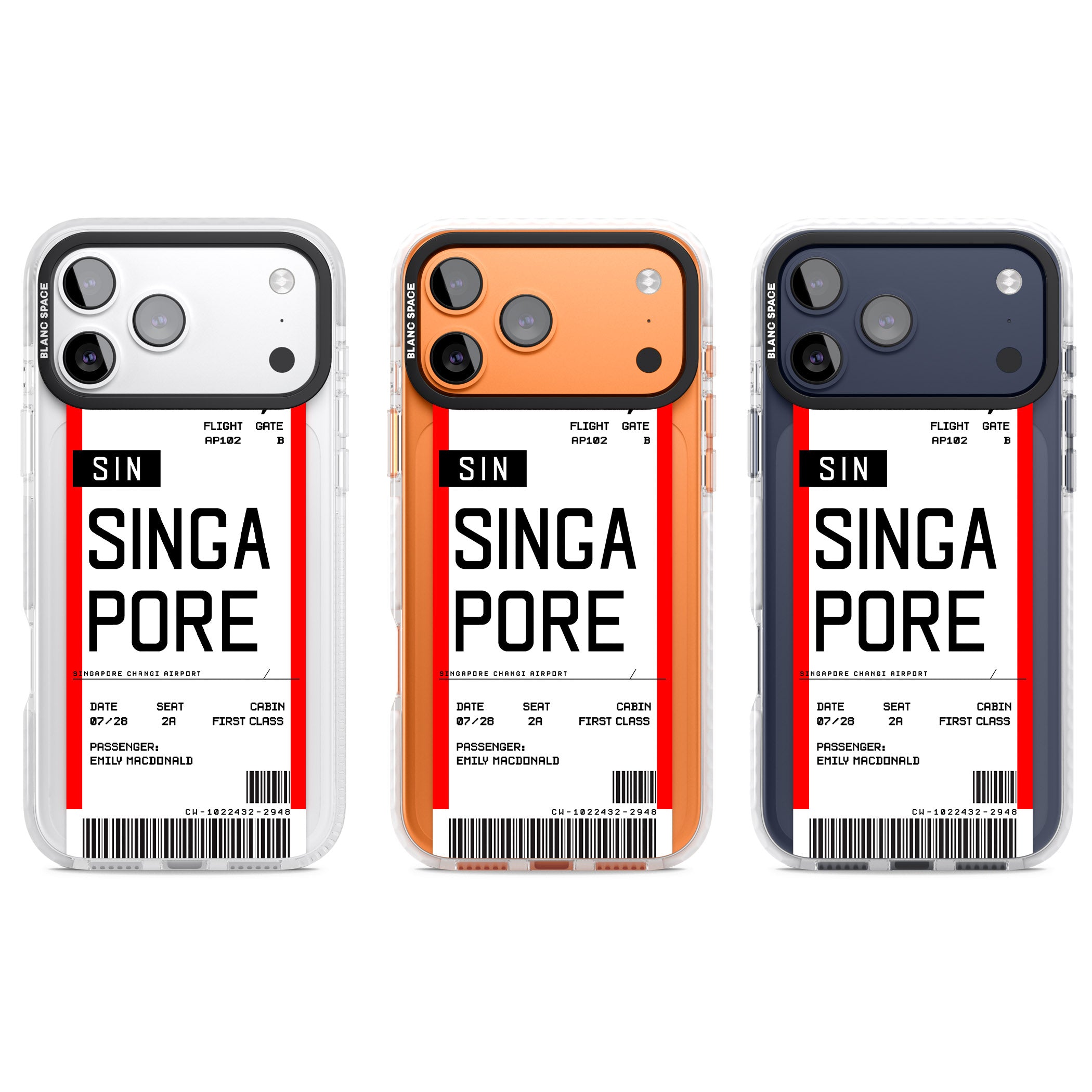 Personalised Singapore Boarding Pass iPhone 17 Pro Impact Pro Clear Phone Case APT Impact Protection
