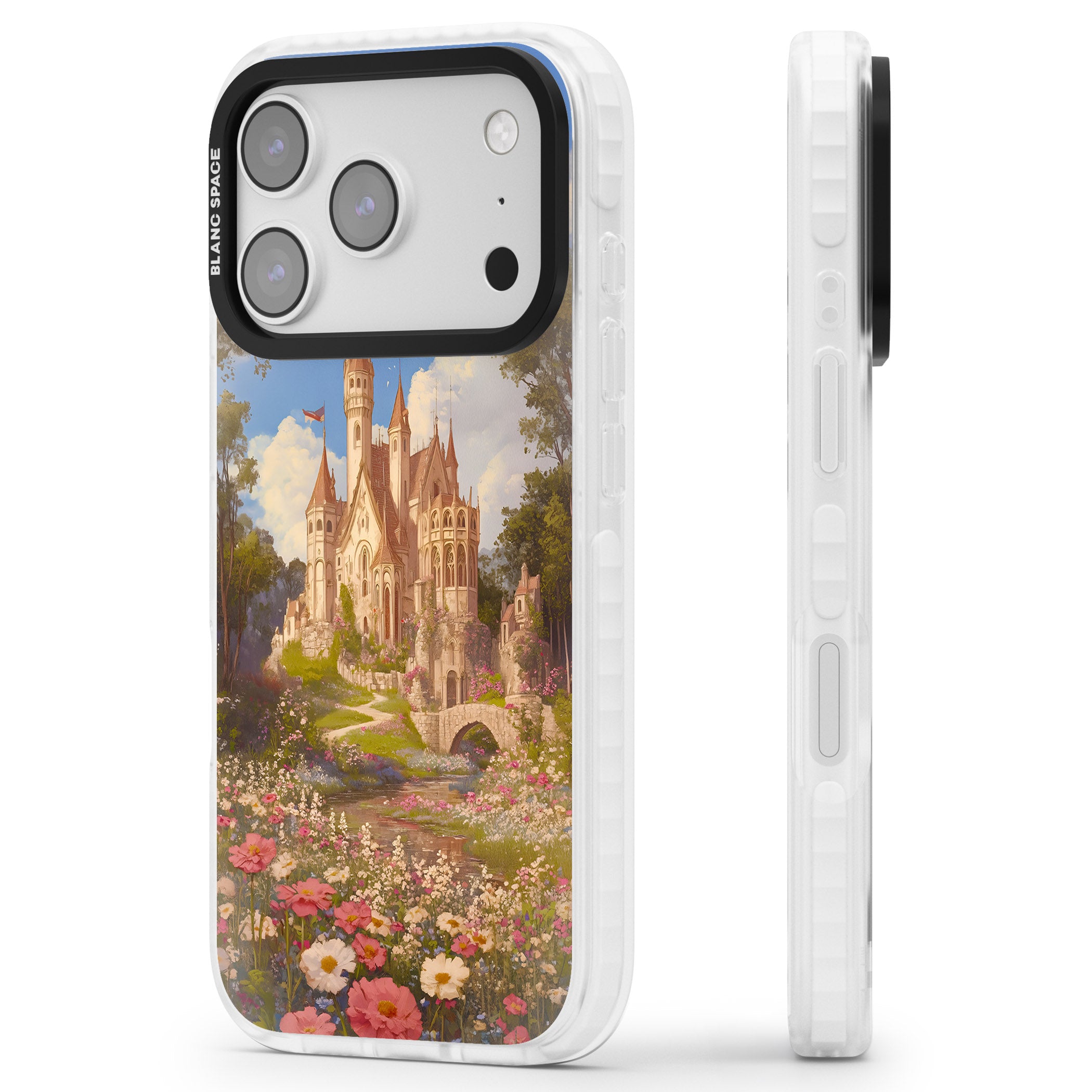 Castle Flower Fields iPhone 17 Pro Impact Pro Clear Phone Case Side Profile