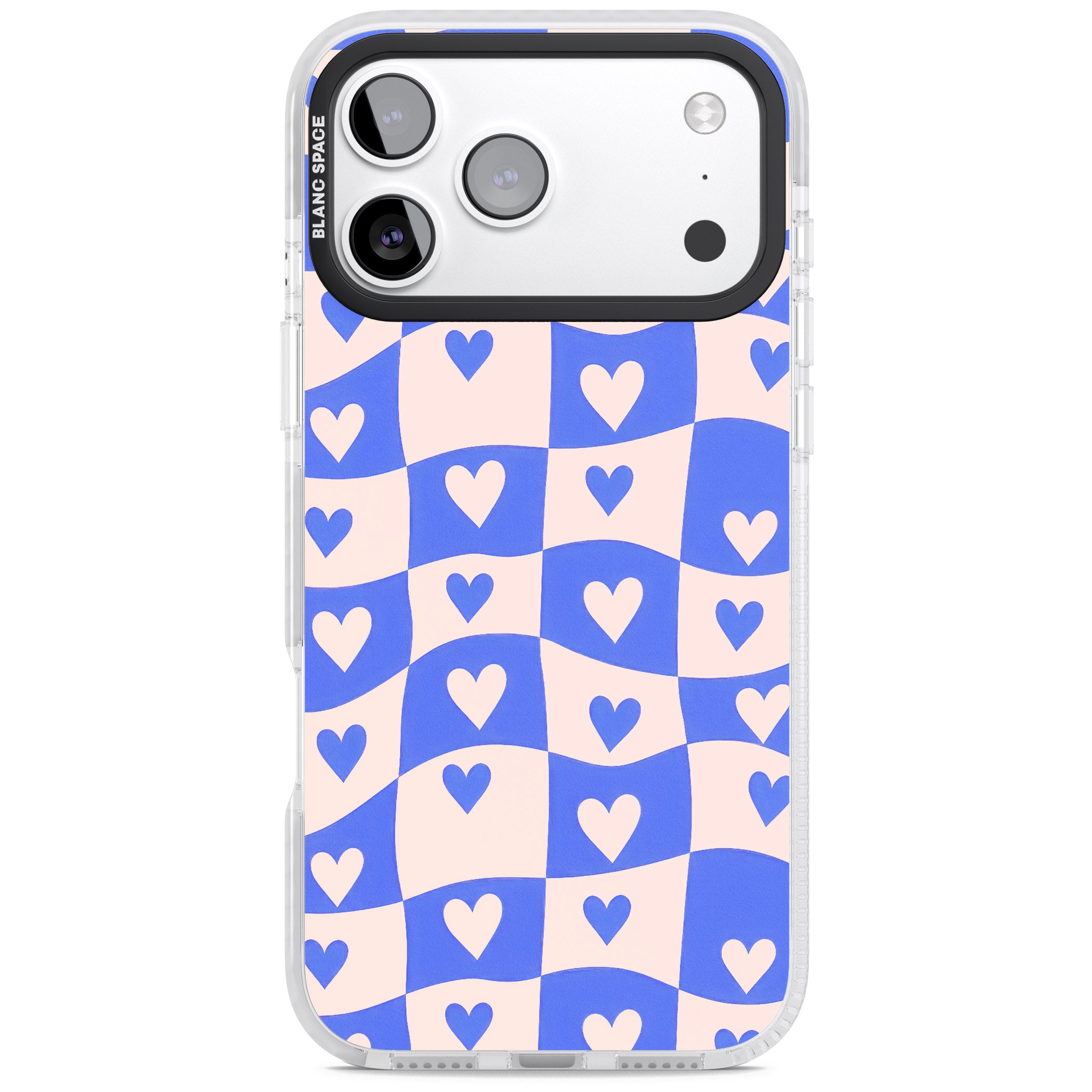 Blue Wavy Checked Hearts iPhone 17 Pro Impact Pro Clear Phone Case