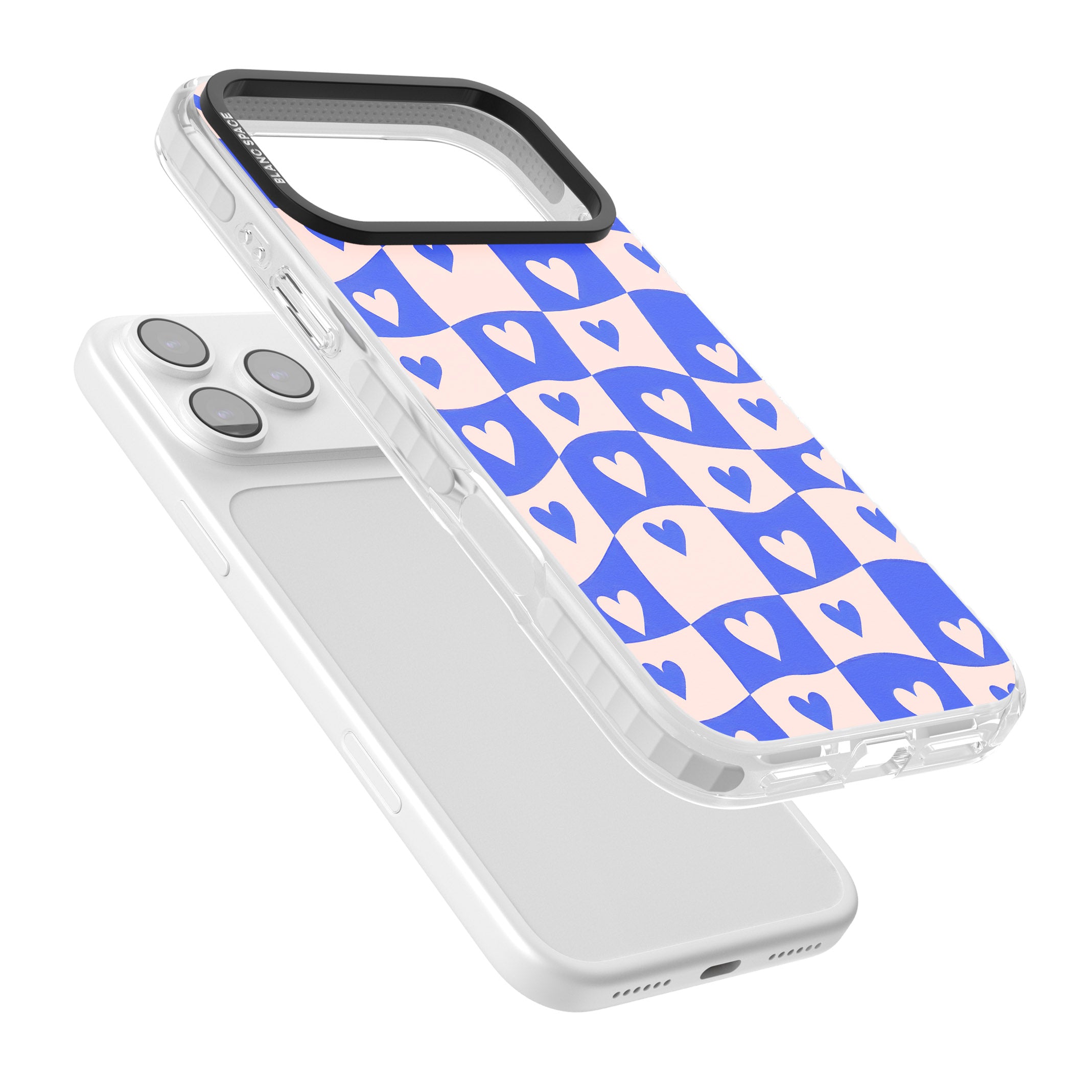 Blue Wavy Checked Hearts iPhone 17 Pro Impact Pro Clear Phone Case Colours