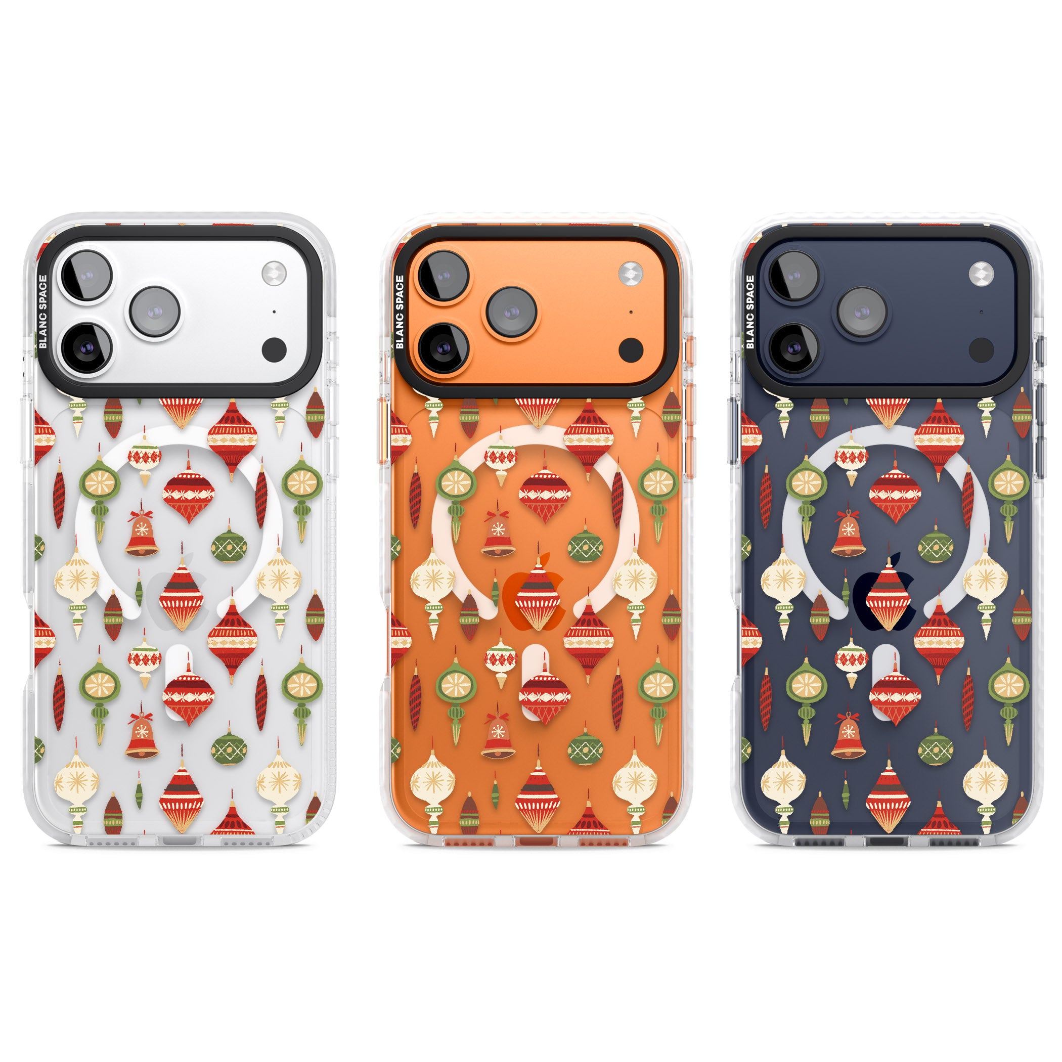 Christmas Baubles Pattern iPhone 17 Pro Impact Pro Clear Phone Case APT Impact Protection